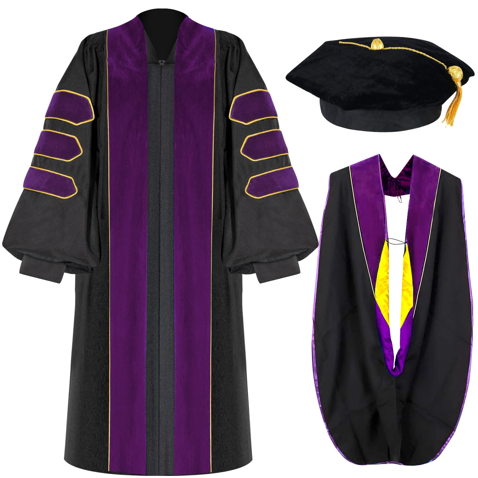 Unisex Doctoral Graduation Gown with Gold Piping | Academic doctoral Cap and Gown for Graduation Ceremony