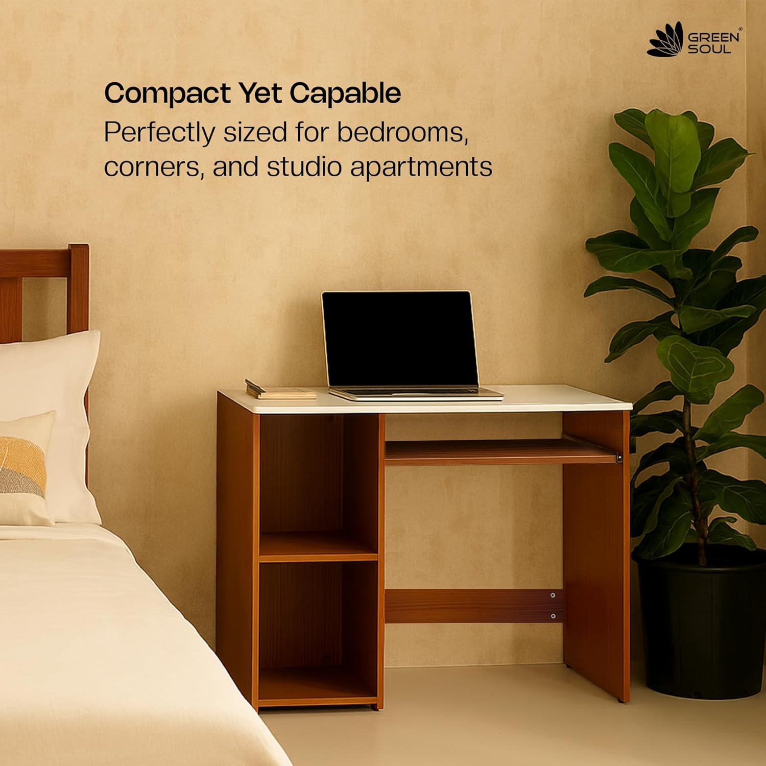 Green Soul Murray Computer Table for Home - Study Table for Students, Work Table for Adults & Professionals with Keyboard Tray, Storage Shelves | Natural Teak | 3 Years Warranty 27 7127gbpIKJL. SL1500