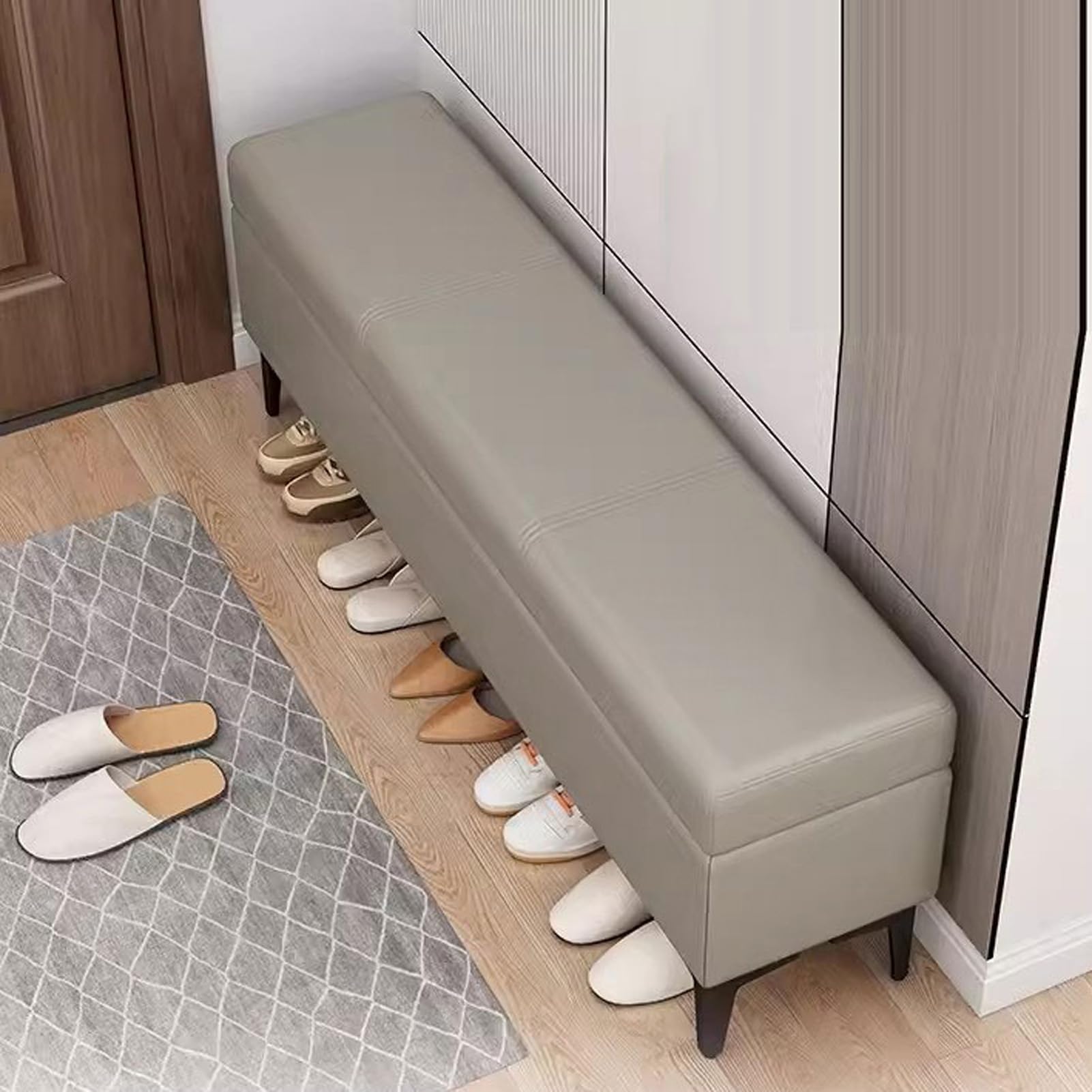Banc de rangement en simili cuir rembourré marron pour bout de lit et salon