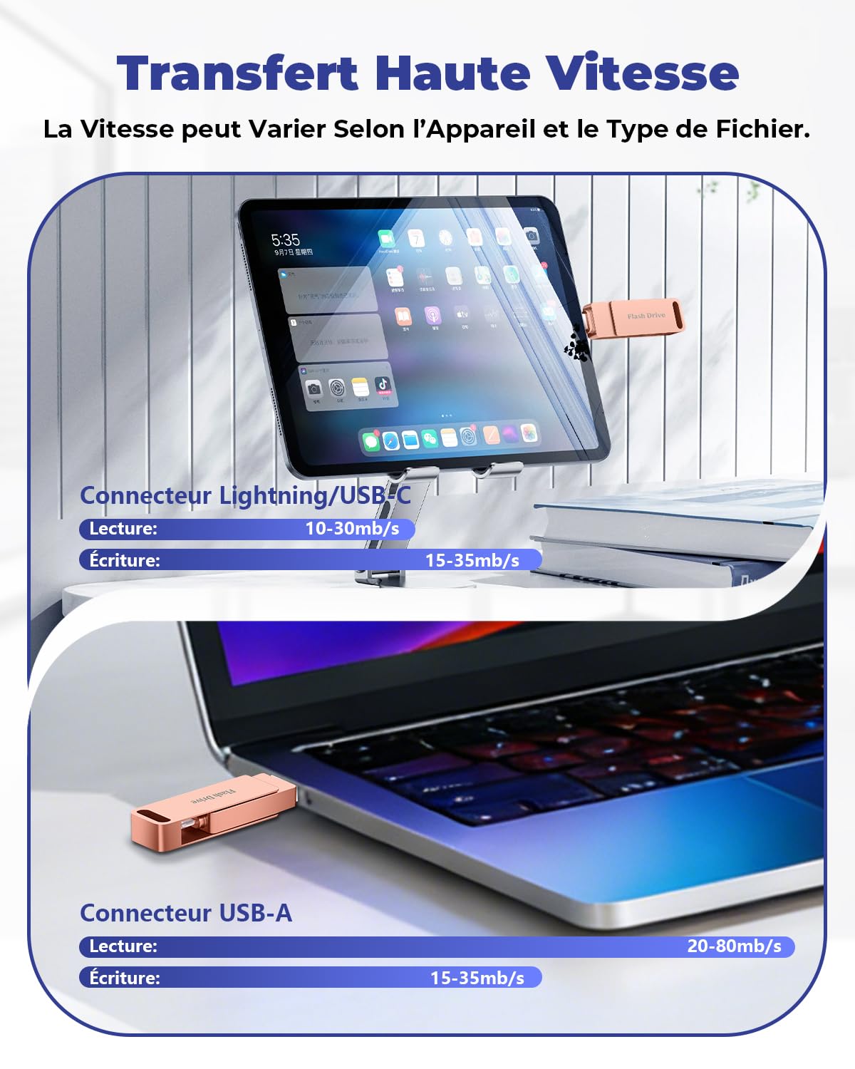 MFi Cle USB 256 Go pour iPhone, Clé USB C, Lightning,Stockage Réel | 3 en 1 Clef USB pour iPhone,iPad,Android OTG Telephone,Mac,PC,Stockage Externe Flash Drive Transfert Photos,Vidéos,Données