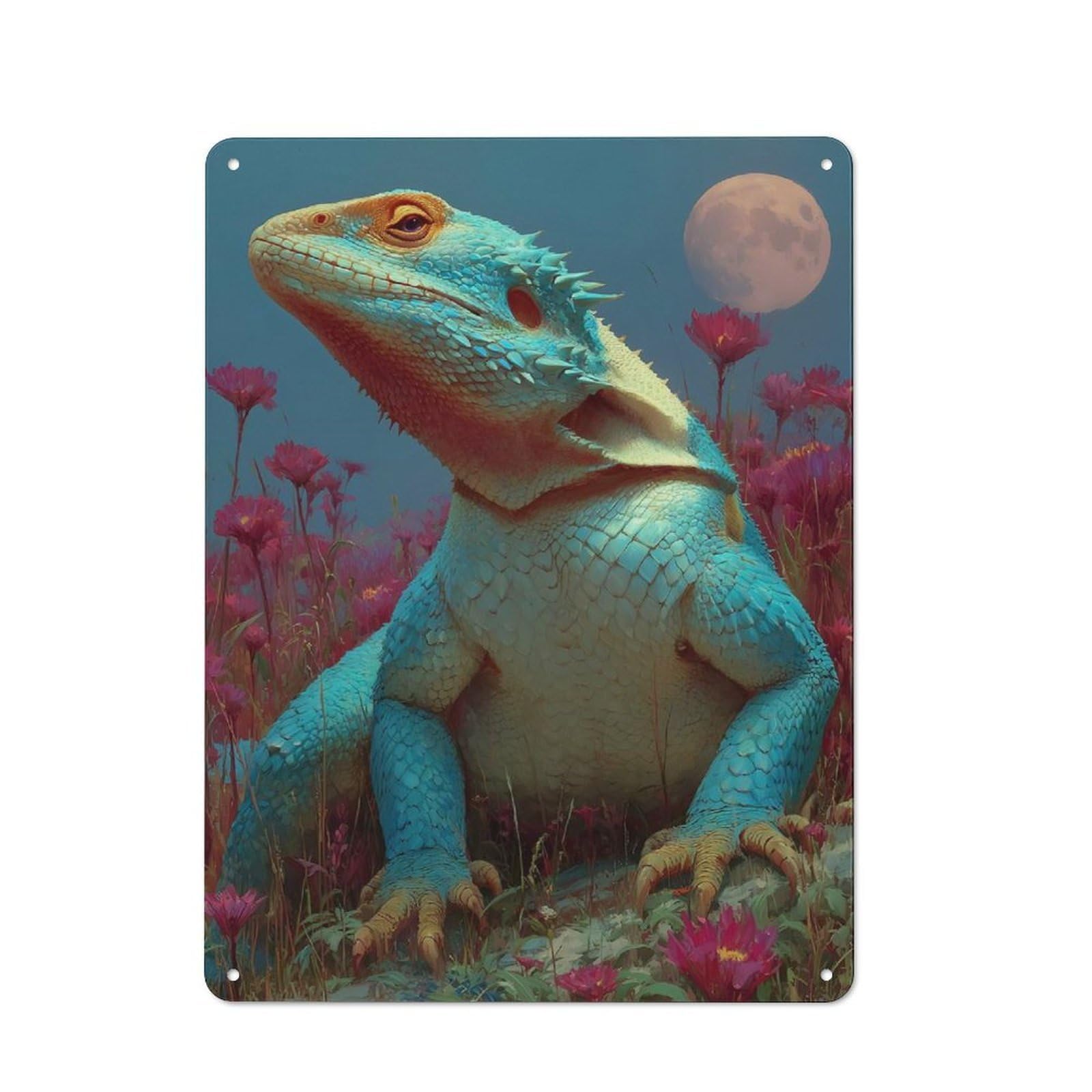 Junmoney Style-11 Blue Lizard In Pink Flowers Metal Wall Sign 40X30cm, Vintage Decor For Hallway Wall, New-Space Wall Decor For New Home Decorators
