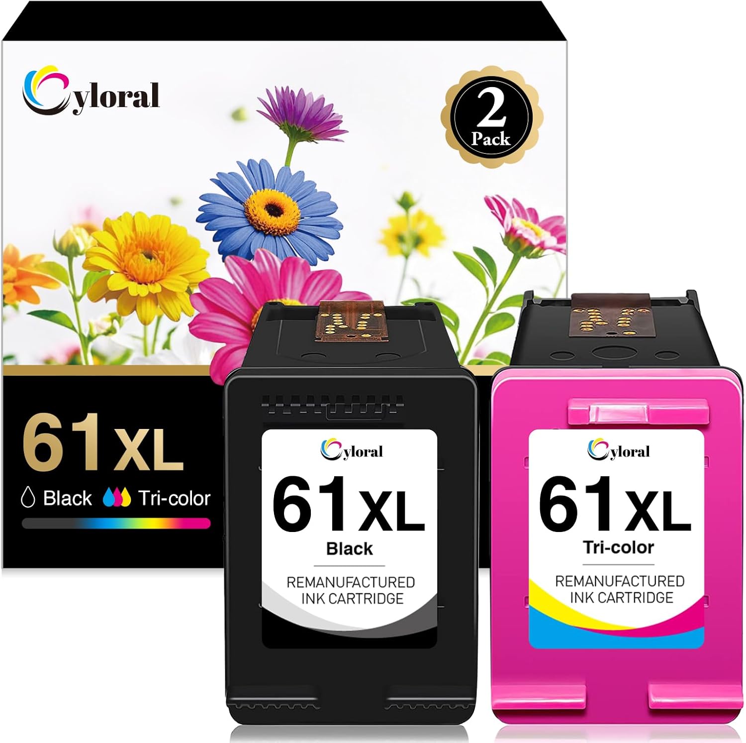 61XL Ink Cartridge for HP Envy 4500 5530 4502 5535 5534 Officejet 2620 4630 4635 Deskjet 1000 1010 1510 2510 2540 3000 Printer Remanufactured for HP Ink 61 XL Black and Color Combo Pack