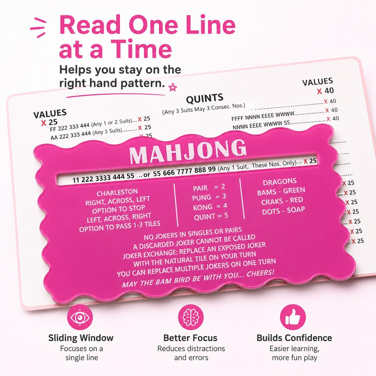 4 Pack Mahjong Line Finder & Mahjong Line Reader, Acrylic American Mahjong Card Guide with Quick Rule Reference for Standard Cards, Beginners, Seniors & Gifts