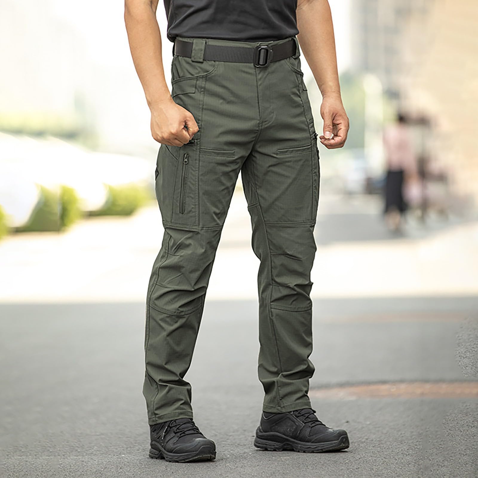 Pantaloni da lavoro da uomo, robusti, con tasche con chiusura lampo | Pantaloni da lavoro impermeabili, ad asciugatura rapida, per attività all'aperto, trekking, tempo libero, jogging, funzionali