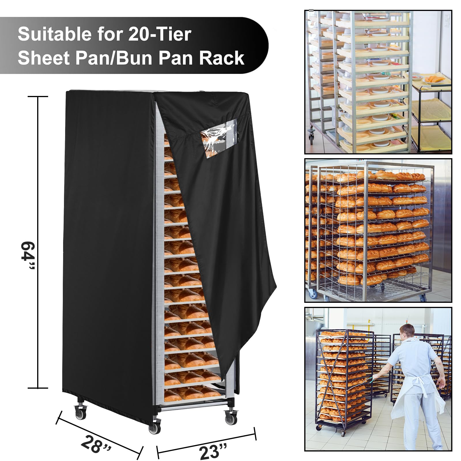 Simingxi Bread Rack Cover with Zipper,20tier Sheet Pan Rack/Bun Pan Rack Cover with Vents, 23