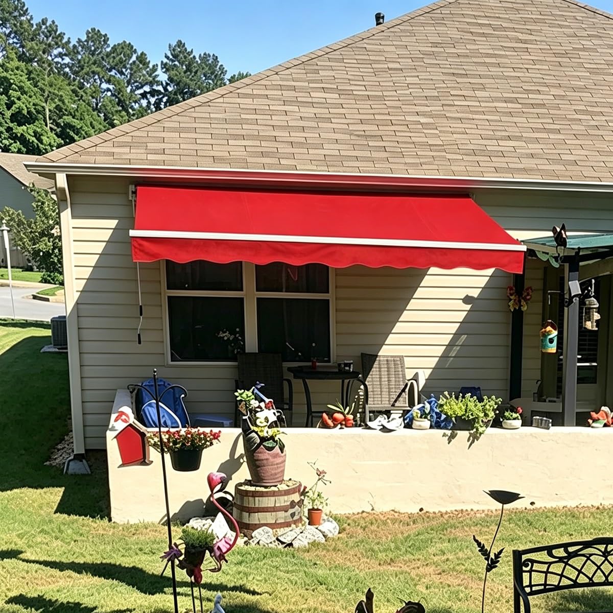 Générique Toile Tissu de Remplacement Store Auvent, Terrasse Fenêtre Couverture Banne en Polyester Imperméable avec Lambrequin 2m 3.0m 4m 5m 6m(Rouge,B600cmxL300cm)