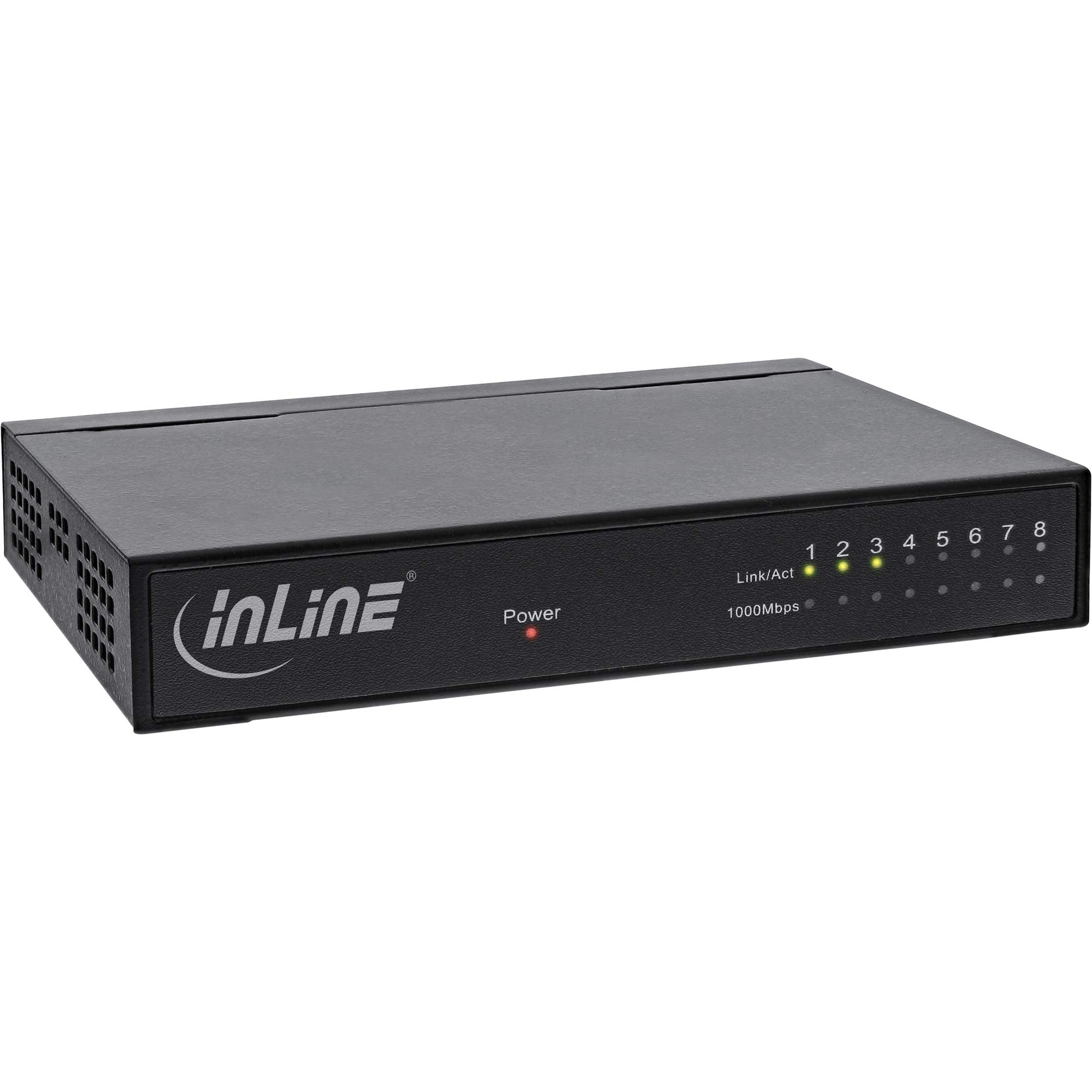 InLine 32308 m commutateur réseau 8 Ports Gigabit Ethernet 10/100/1000mb/S, Ordinateur de Bureau, en métal, sans Ventilateur, blindé Ports, Noir