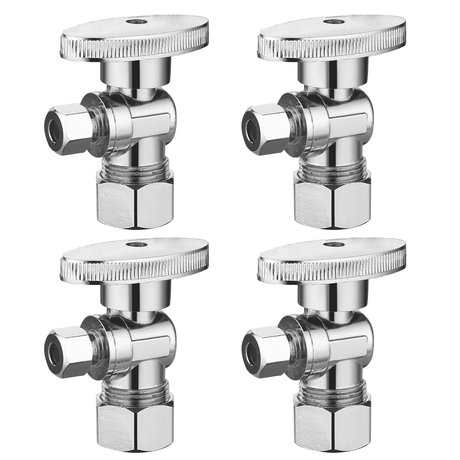 (4 Pack) BH Angle Stop Valve 1/2" Nominal Comp x 3/8" OD Comp, Quarter Turn Angle Stop Valve, Chrome Plated Brass, for Bathroom Toilet Kitchen Shower Plumbing
