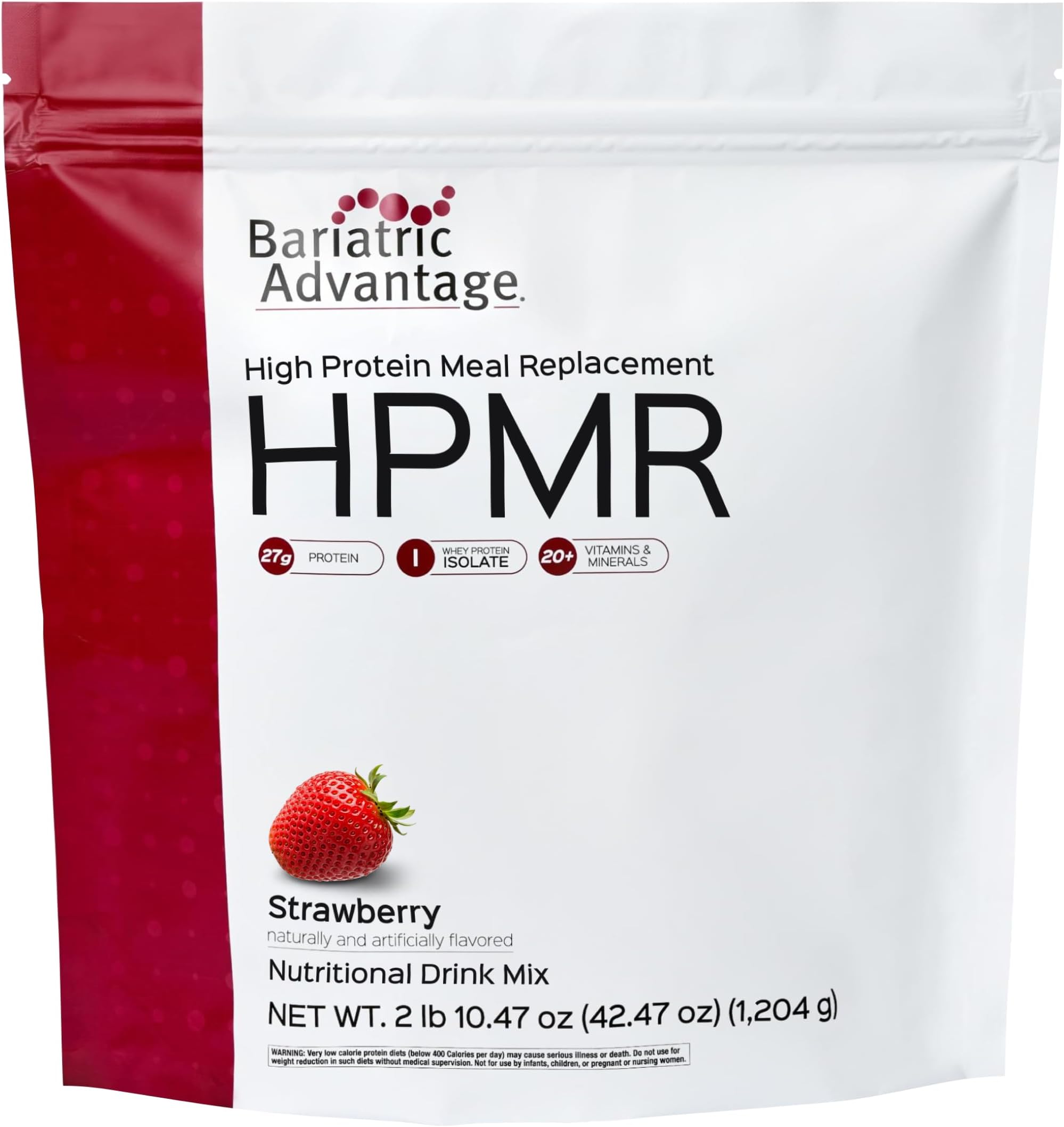 High Protein Meal Replacement Drink Mix - Protein Powder Whey Isolate for Gastric Bypass & Sleeve Gastrectomy Patients - 28 Servings with 27 g Protein - Strawberry - 43.46 oz