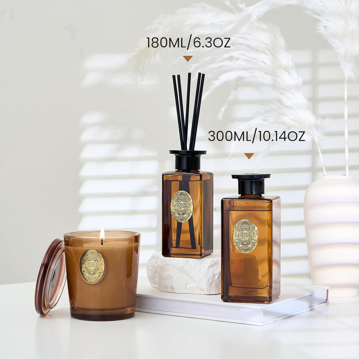 M&SENSE 10.14 oz Large Reed Diffuser Set | Under The Fig Scent Home Oil Diffuser with Sticks |Hotel Collection Non-Toxic Essential Oil |for Bedroom Bathroom Living Room - Image 6