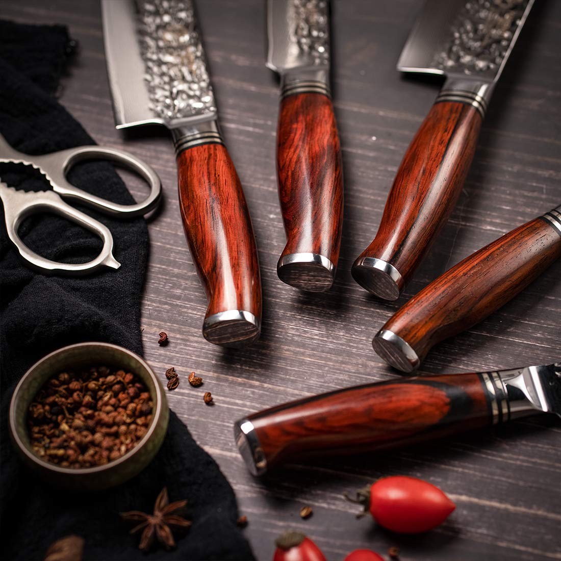Yarenh Set Coltelli Professionali Cucina 5 Pezzi,Coltelli Cucina Set en Lama in Acciaio Damasco Giapponese,Coltello da Cucina,Coltelli Professionali Chef,Coltelli Giapponesi