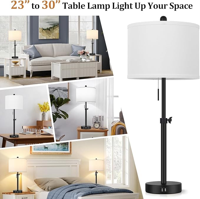 Lámpara de Mesa Kondras Ajustable 23-30" con 2 Puertos USB Negra miniatura 7