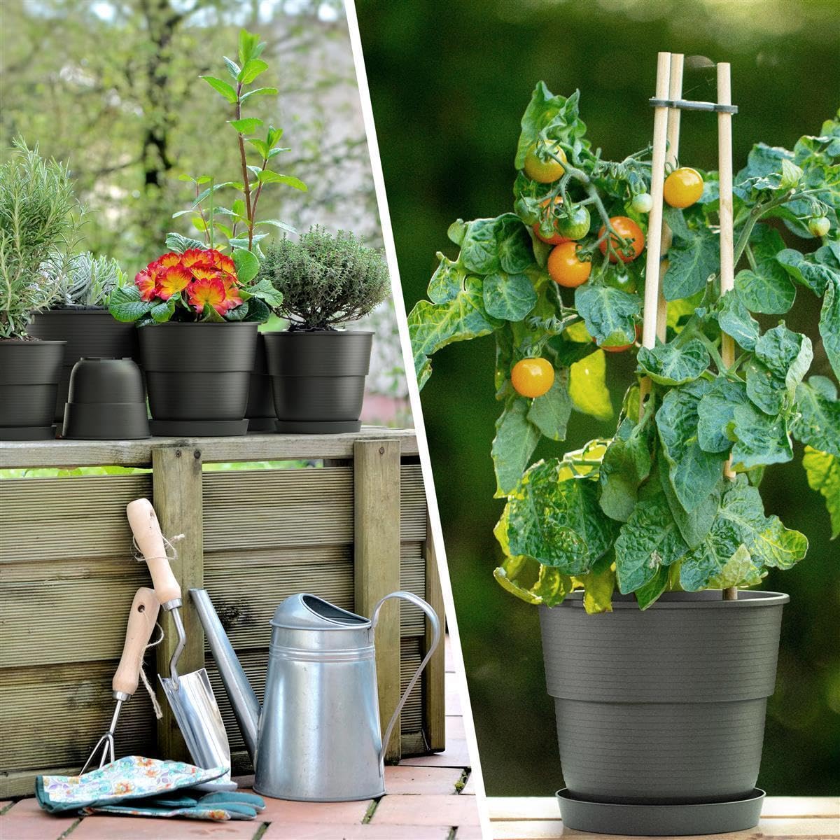 Plastard Blumentopf 10er Set Ø26 cm mit Untersetzer Anthrazit Pflanzkübel | Witterungs- UV & frostbeständig, inkl. 21 cm Untersetzer, ideal für Garten, Balkon & Innenbereiche, Deko Pflanztopf 9 Liter