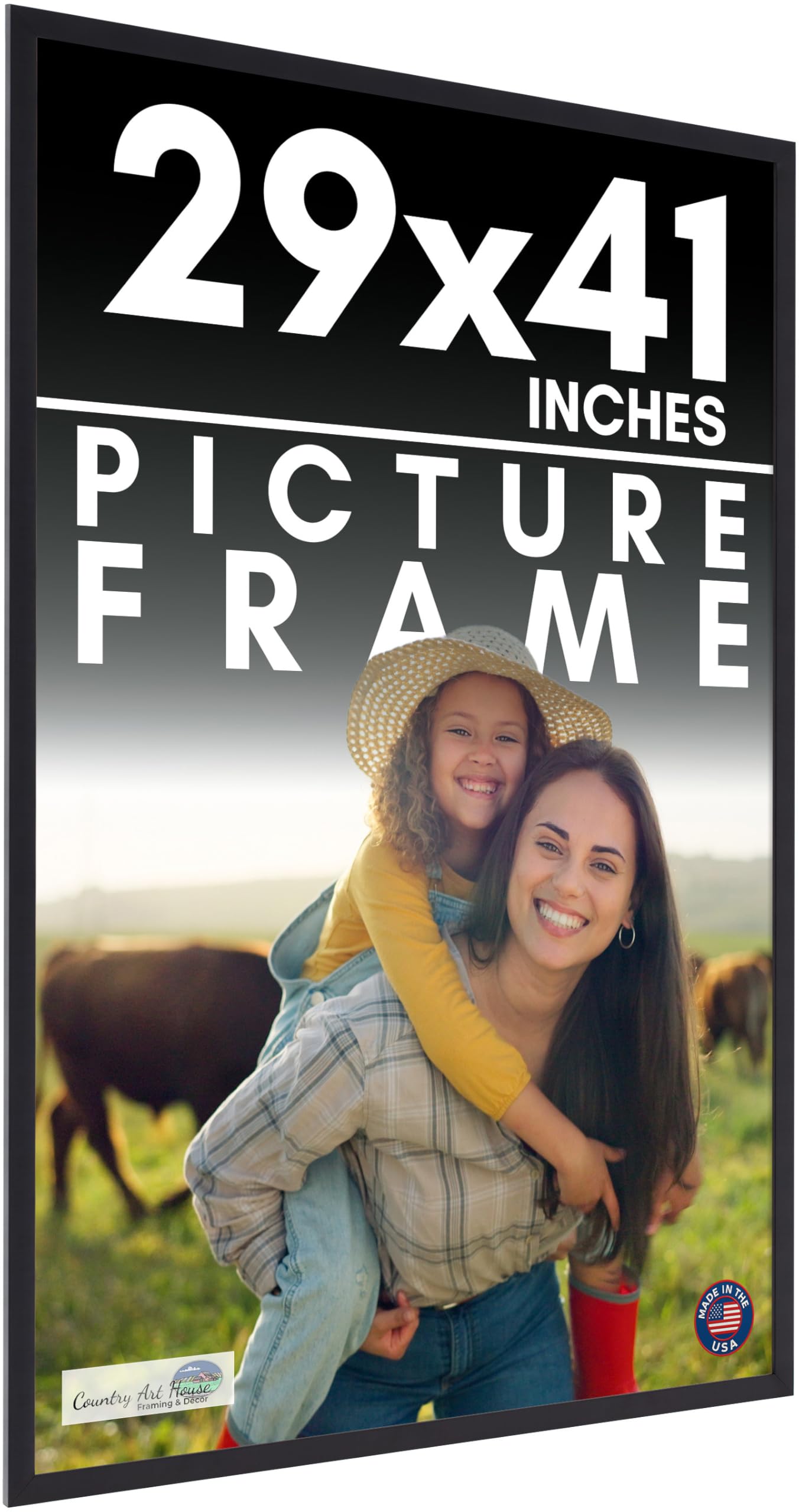 29x41 Frame Black Solid Wood Picture Frame - Modern Photo Frame Includes UV Acrylic Shatter Guard Front, Acid Free Foam Backing Board, Hanging