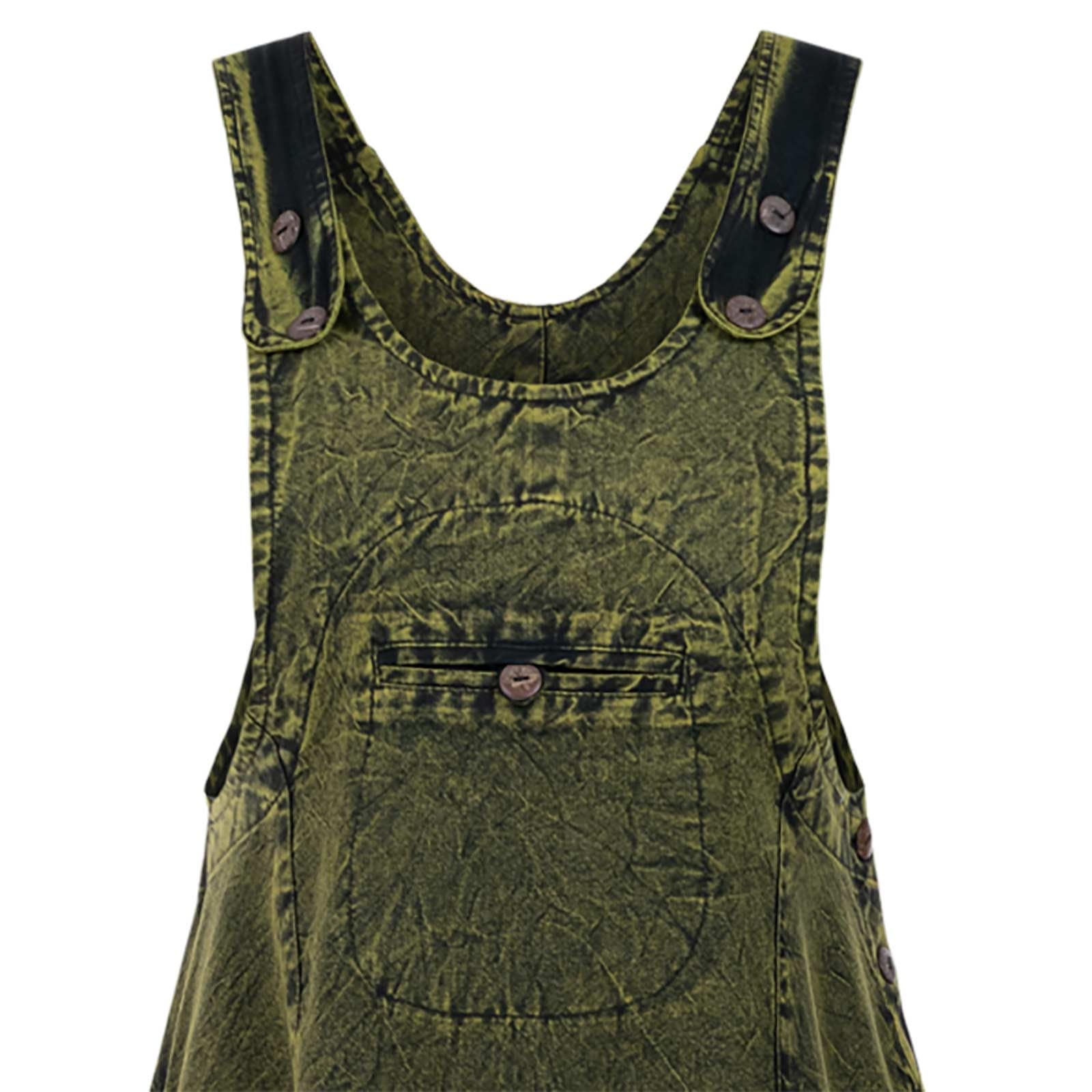Kunst und Magie Damen Latzhose Hippie Haremshose Goa Hose Boho 70er Jumpsuit Overall Stonewashed Catsuit