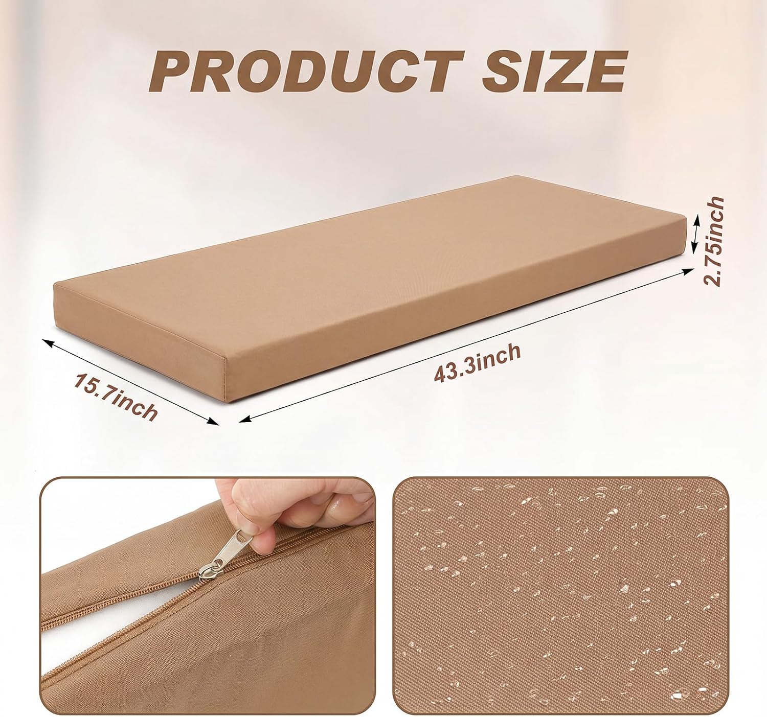 Tudomro 1 Pcs Sauna Seat Cushion Mat, 43 x 16 Inches,Khaki image 2