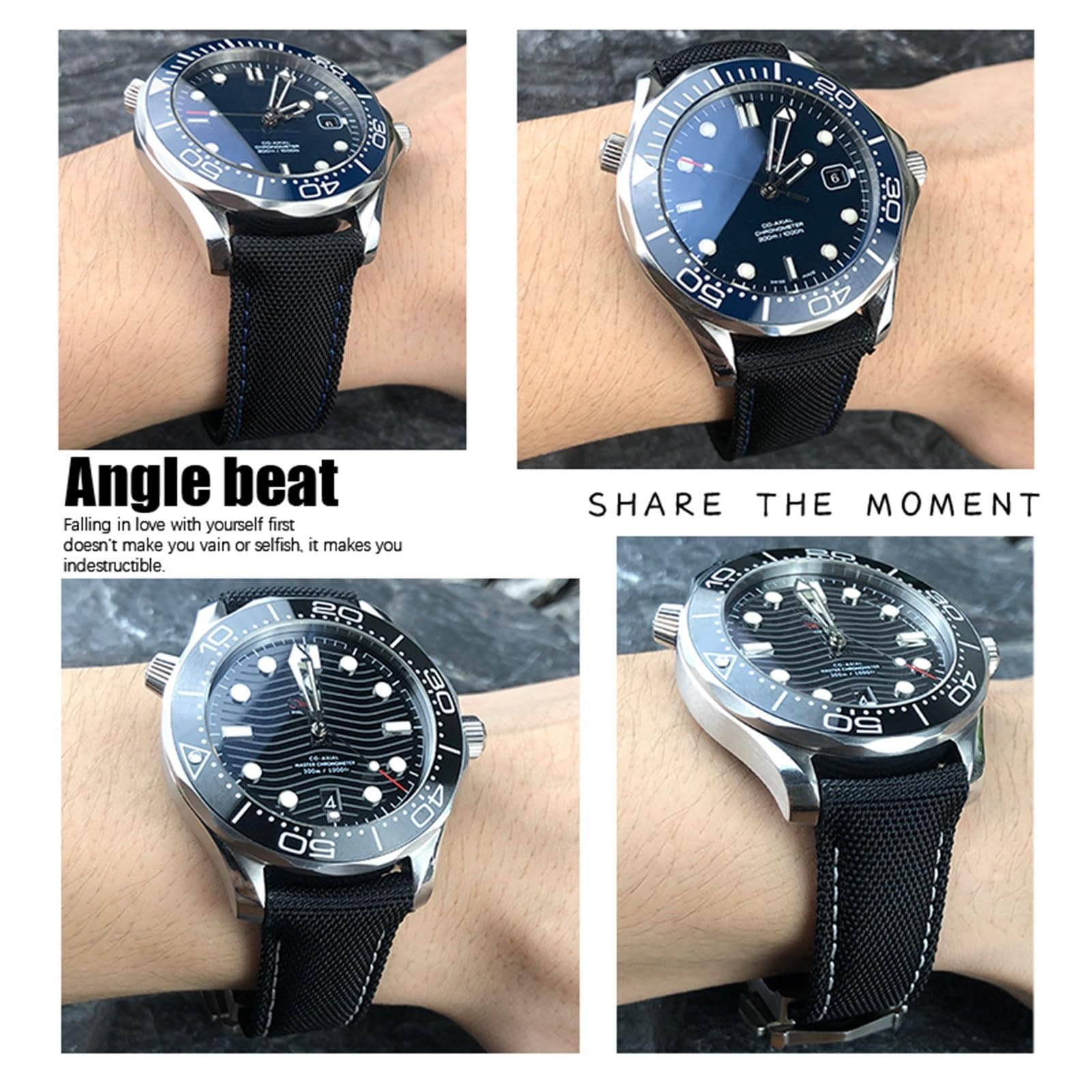 Boucle Pliante en Cuir et Nylon, 20mm, pour Bracelet de Montre à extrémité incurvée Omega Aqua 150 GMT