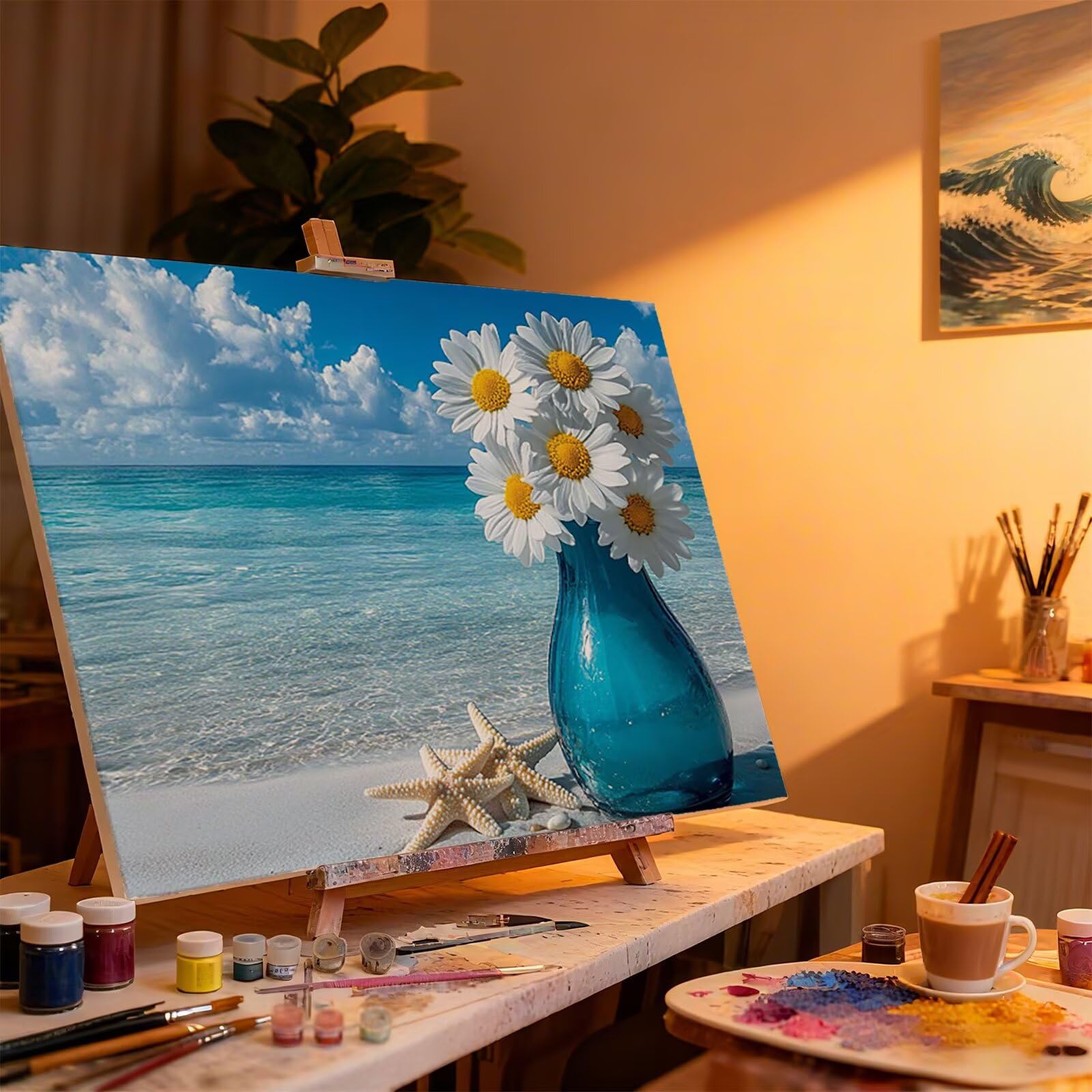 Blume Malen Nach Zahlen Erwachsene Meer Malen Nach Zahlen Kinder ab 7, Set Erwachsene Bastelsachen Kreativ Set für Kinder Geschenke für Männer, Weihnachten Halloween Deko Ohne Rahmen 60x80cm H - 908