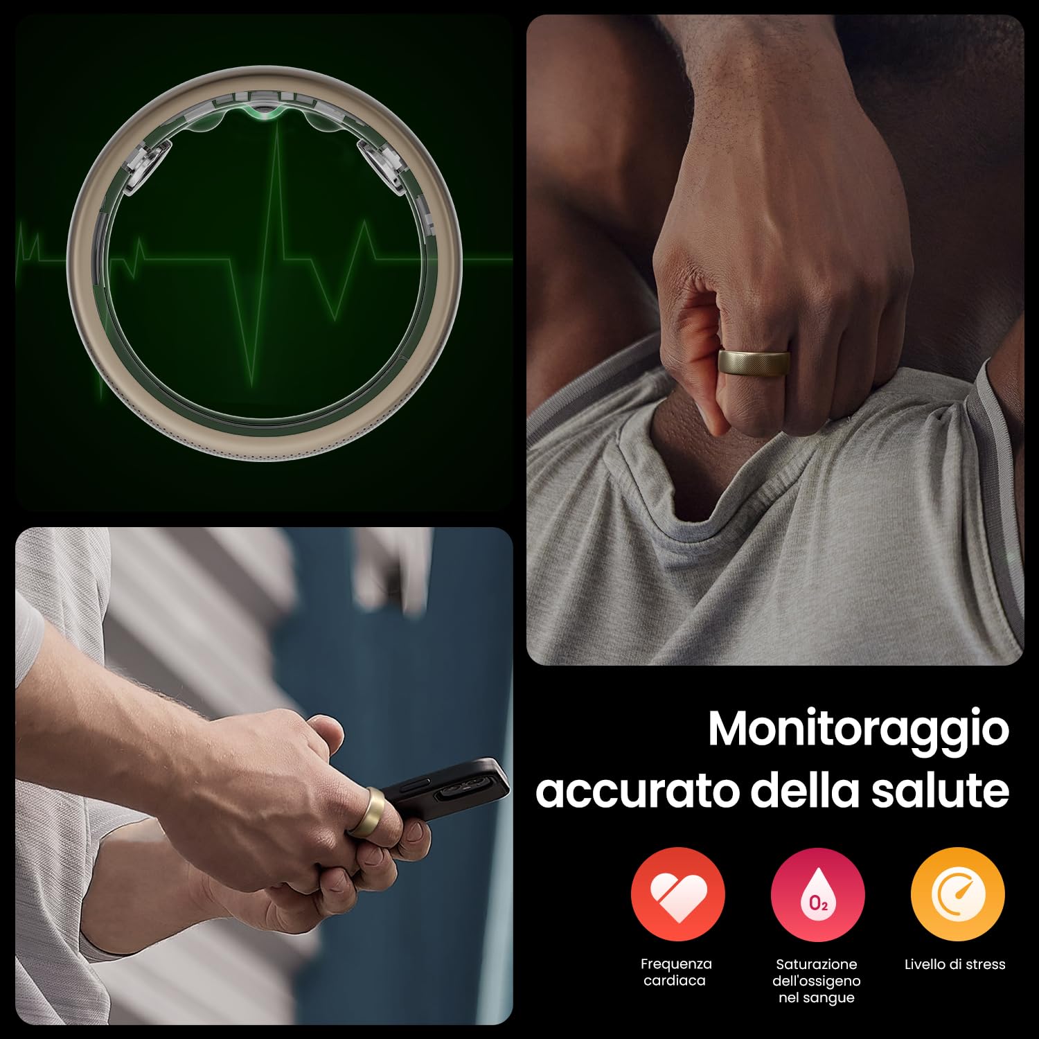 Amazfit Helio Anello Taglia 10, con Monitoraggio del Sonno e della Frequenza Cardiaca, Resistenza all'Acqua 10 ATM, Tracker Fitness Leggero da 3,75g con Durata della Batteria fino a 4 Giorni