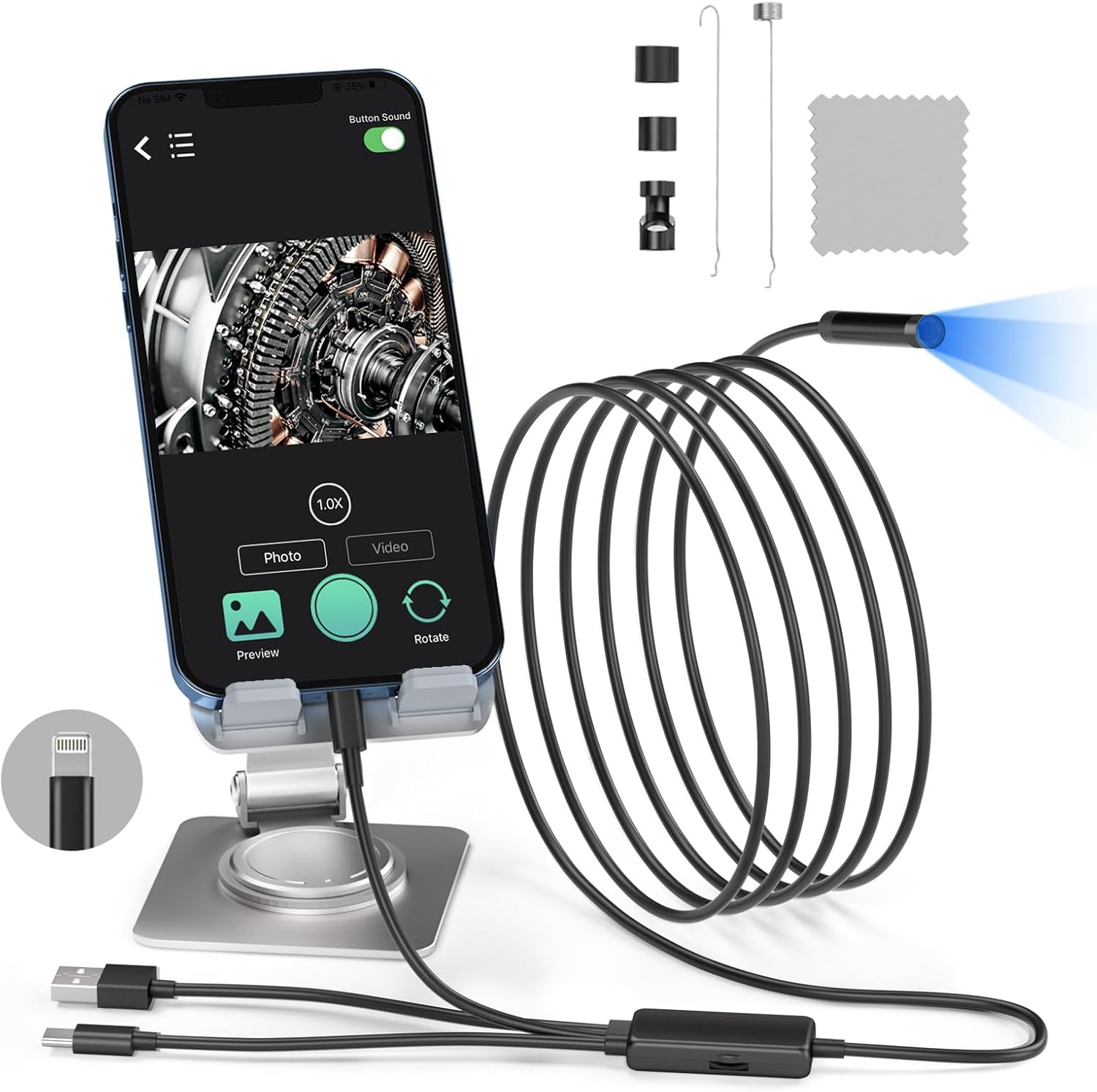 Endoscope Camera with Light,Inspection Camera 16.4ft Gadgets for Men 1080P HD Endoscope with 8 Adjustable LED Lights