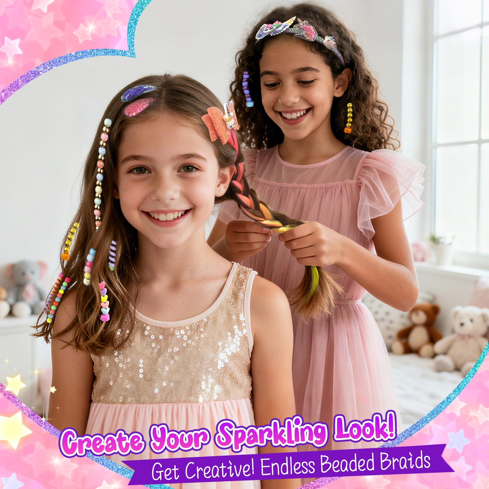 Fozcmisw Regalo Bambine 5 6 7 8 9 Anni – Set Accessori per Capelli Bambine con Macchina per Intrecciare Capelli, Perline per Capelli Fai da Te e Aiuto per Trecce, Cerchietto Unicorno e Fermagli per