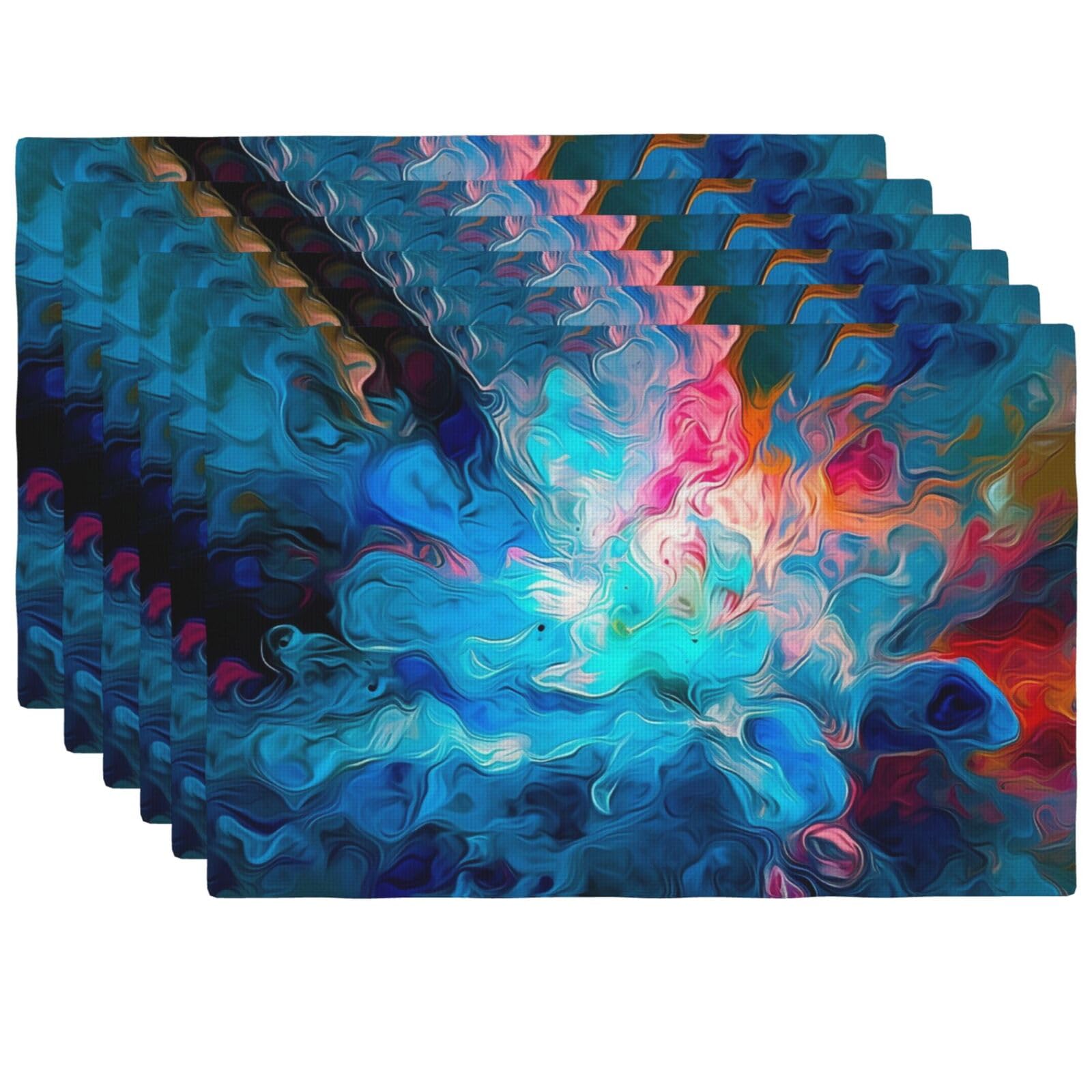 Sets de table bleus en lin résistant à la chaleur, ensemble pliable et lavable taille unique