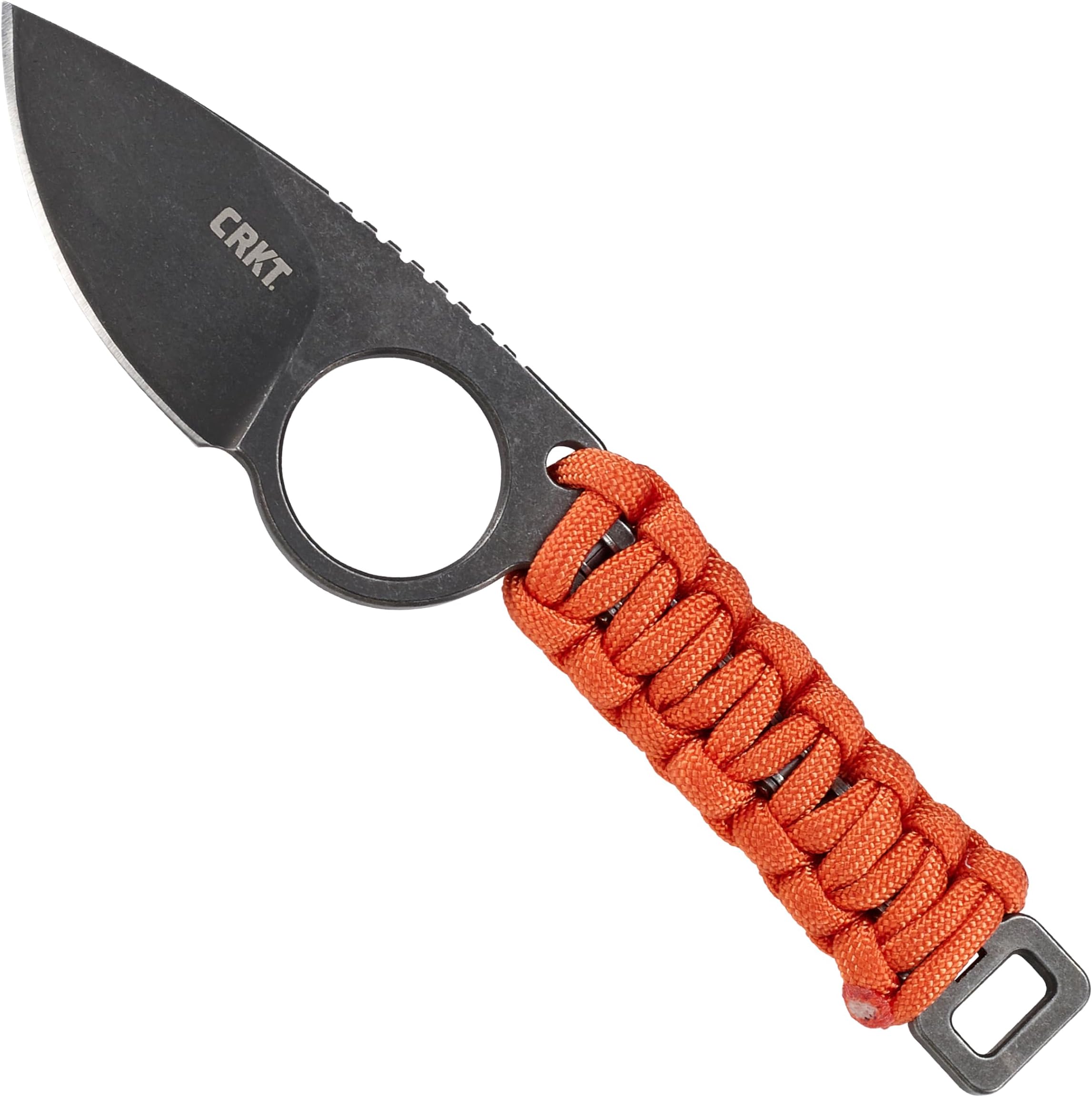 Tailbone EDC Knife: Everyday Carry Fixed Blade Drop Point Knife with Black Stonewash Finish, Orange Cord Wrapped Handle, Sheath 2415