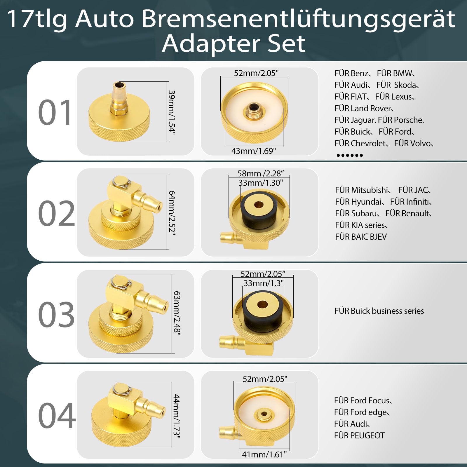 20tlg Auto Bremsenentlüftungsgerät Adapter Set Bremsen Entlüftungsgerät Kfz Bremsenentlüfter Adapter mit Schnellkupplung Bremsflüssigkeit entlüften oder nachfüllen Kompatibel mit VW für BMW...