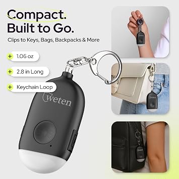 Rechargeable Personal Alarm Keychain for Women, 130dB Siren, Black