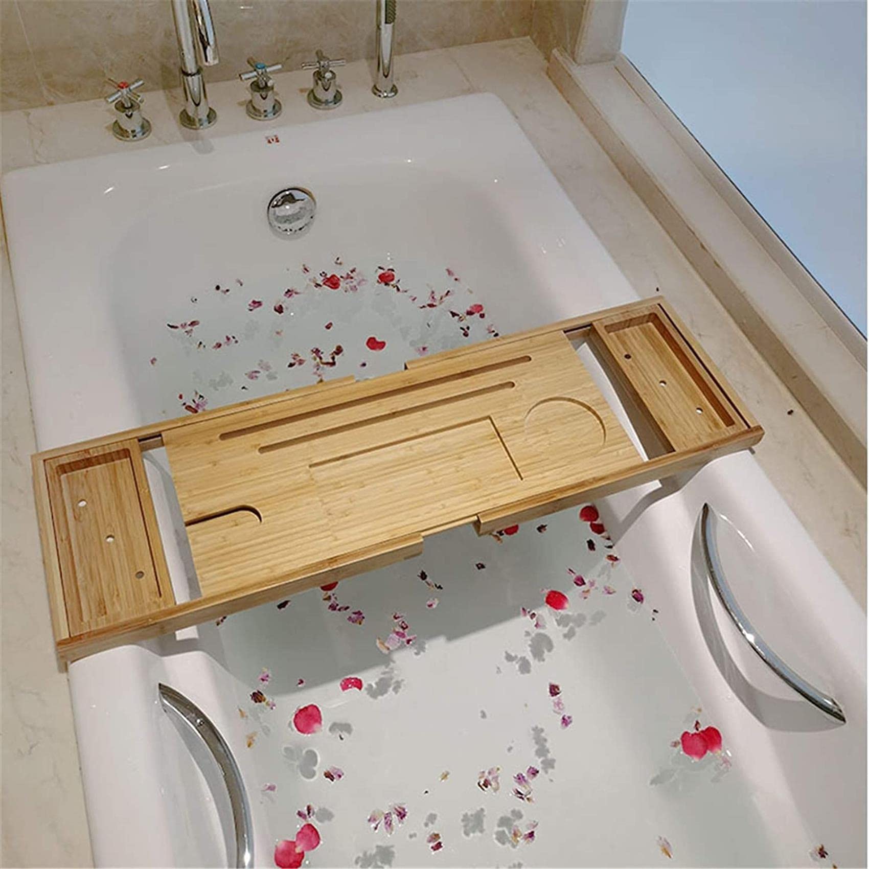 Bandeja para bañera Bandeja para bañera telescópica de bambú Bandeja para bañera Antideslizante para baño Bañera Ajustable Antideslizante (Color : Picture Color, Size : 70x21x3cm) (Picture