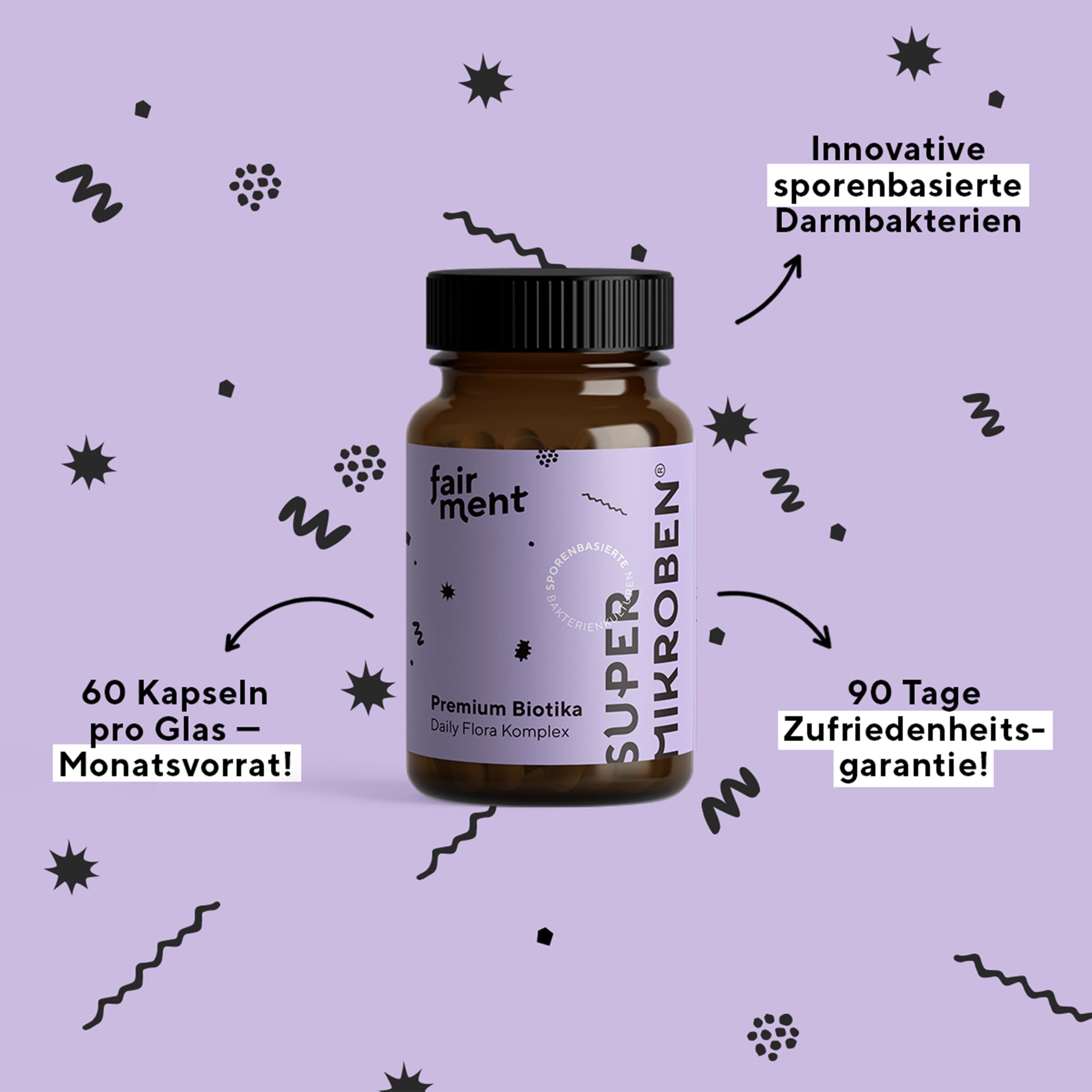 fairment SuperMikroben® Bakterien Stämme 3 MRD KBE/Tagesdosis, mit Zink, vegan, histamin-freundlich und hochdosiert, 60 Kapseln aus Deutschland