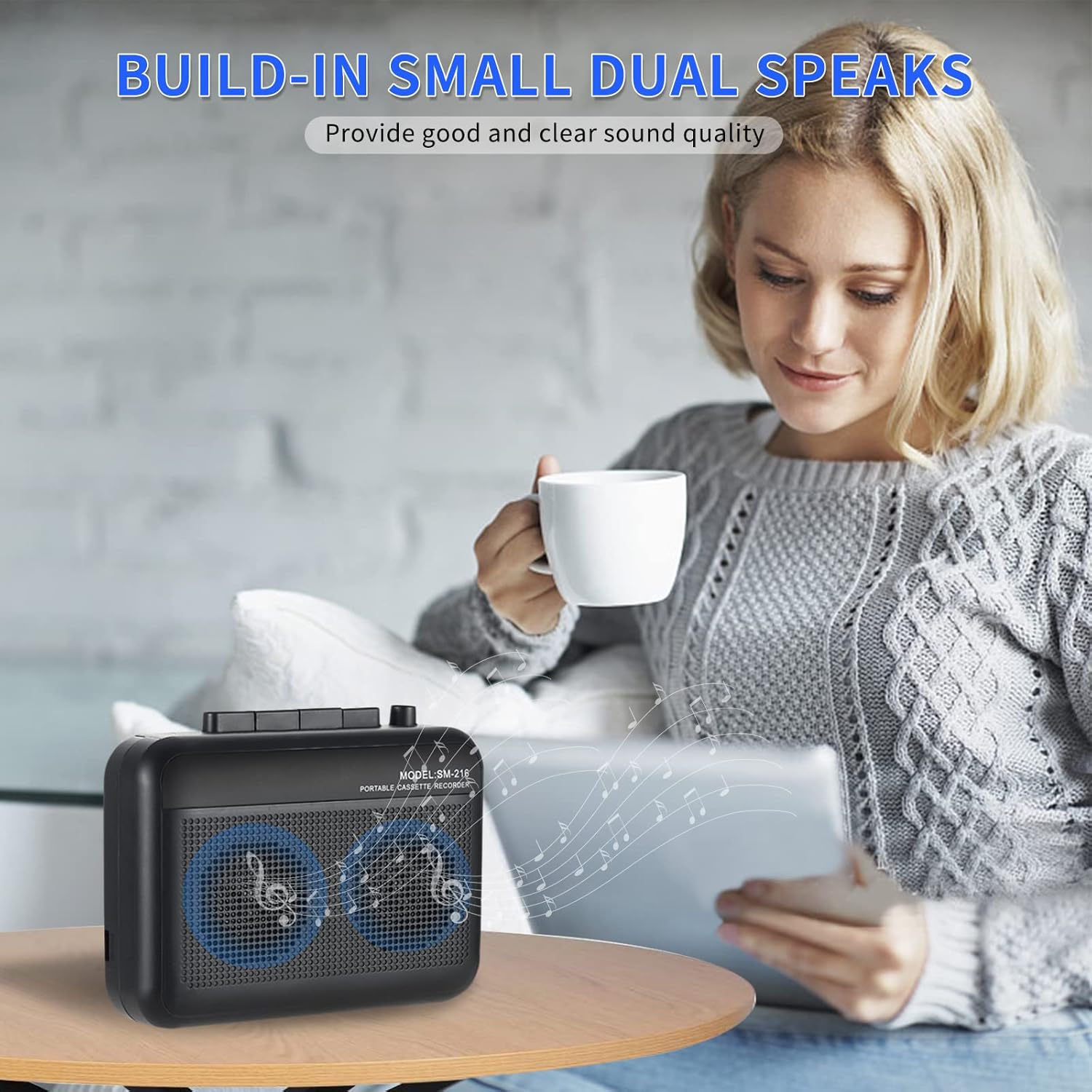 Portable Cassette Player Recorder with Bluetooth Transmitter, Small Cassette Tape Player with Headphone Jack, Build-in Speaker, Microphone Jack, Powered by AC Adapter or AA Battery- Black