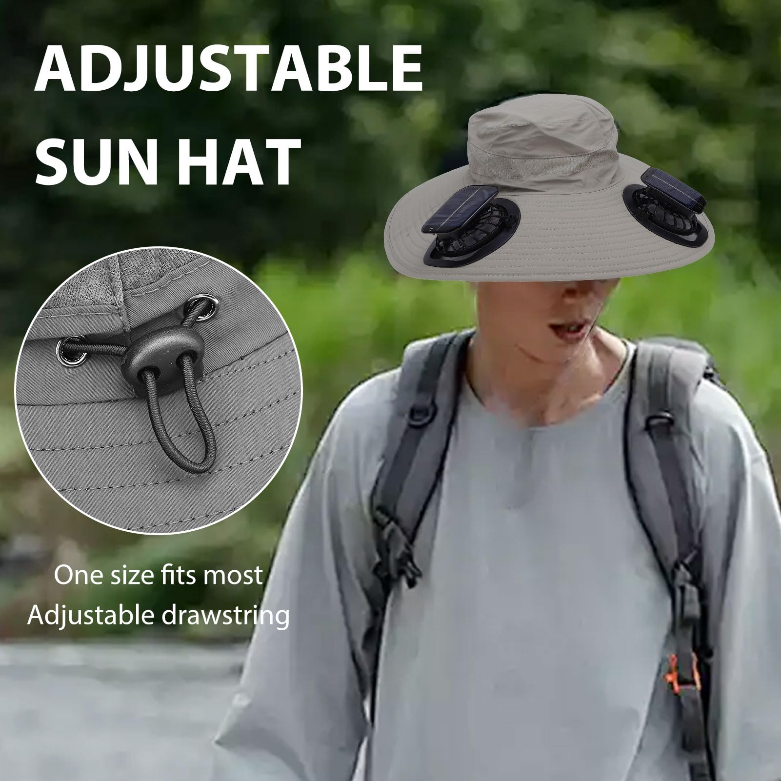 Cappello da Ventilatore Solare per Uomo e Donna con Ventole Solari di Raffreddamento, Traspirante, Leggero, Cappello da Pesca per Protezione Solare, Portatile (Grigio)