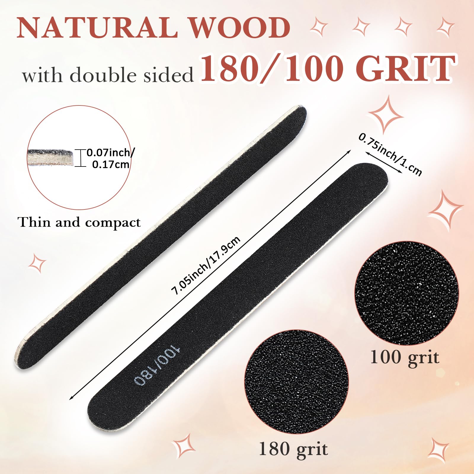 Lasnten 200 limas de uñas de grano 100/180 profesionales de doble cara, reutilizables, herramienta de manicura y pedicura, lima pulidora de uñas de grano alto, lima de uñas de madera a granel para