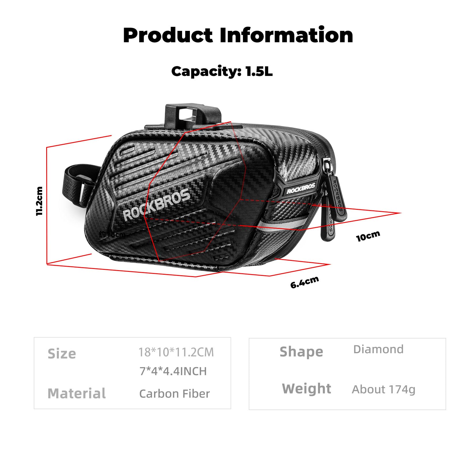 ROCKBROS Borsa da Sella Bici, Borsa Sottosella Bicicletta, Borsello Impermeabile con Staffa, Grande capacità 1.5L, per Bici da corsa, MTB, Accessori Bici