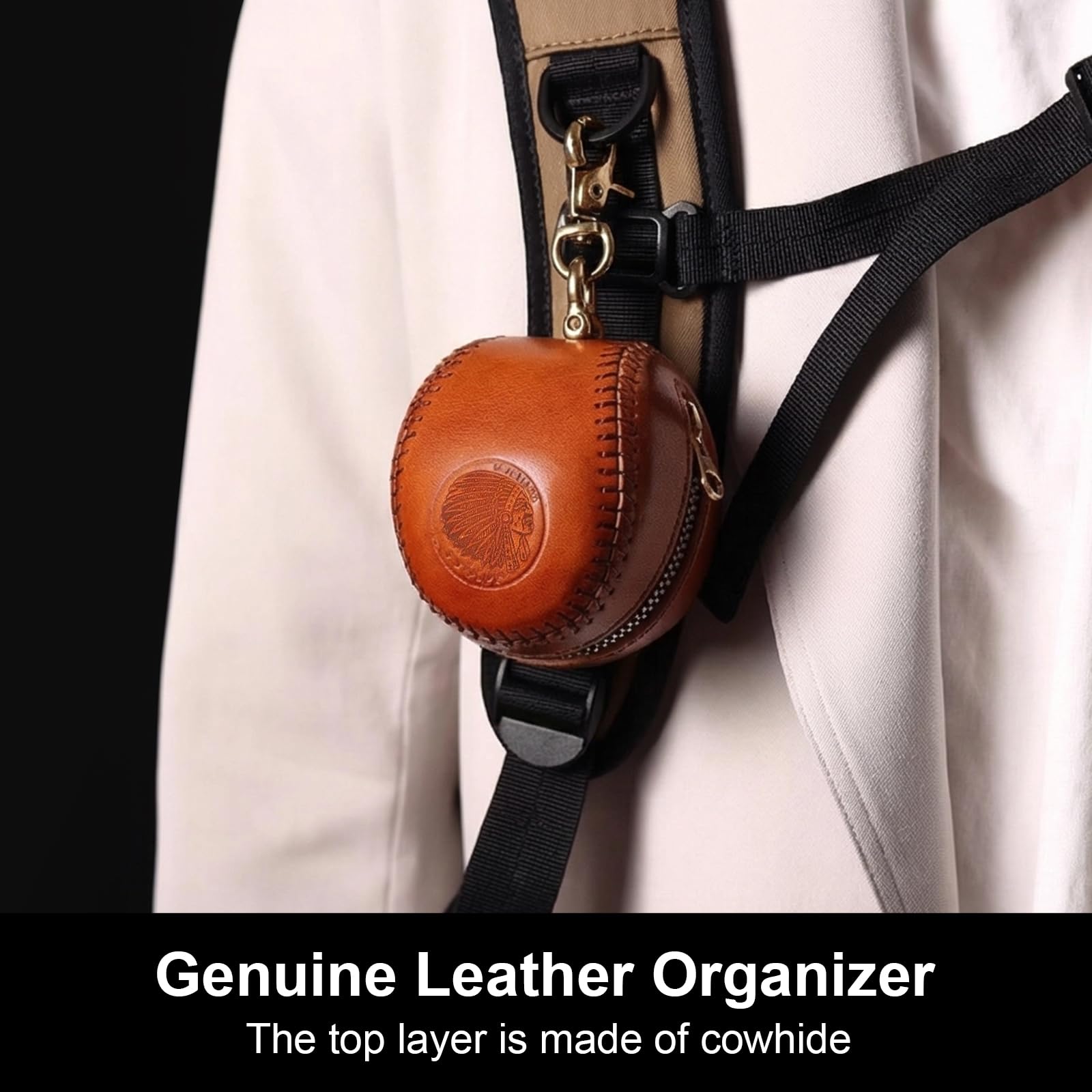 Estuche Auriculares Cuero Auténtico, Organizador Bolso Estilo Béisbol Intrauditivos, Monedero Vintage Cremallera Auriculares Llaves Coche Pintalabios, Colgado Cuello,Viaje Y Desplazamientos