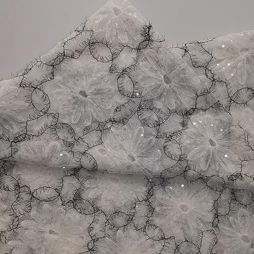 XXXDXDP 3 Yards Mesh Multi-Petal Flower Hook Embroidery Black Thorn Long Eyelash Embroidery Fabric