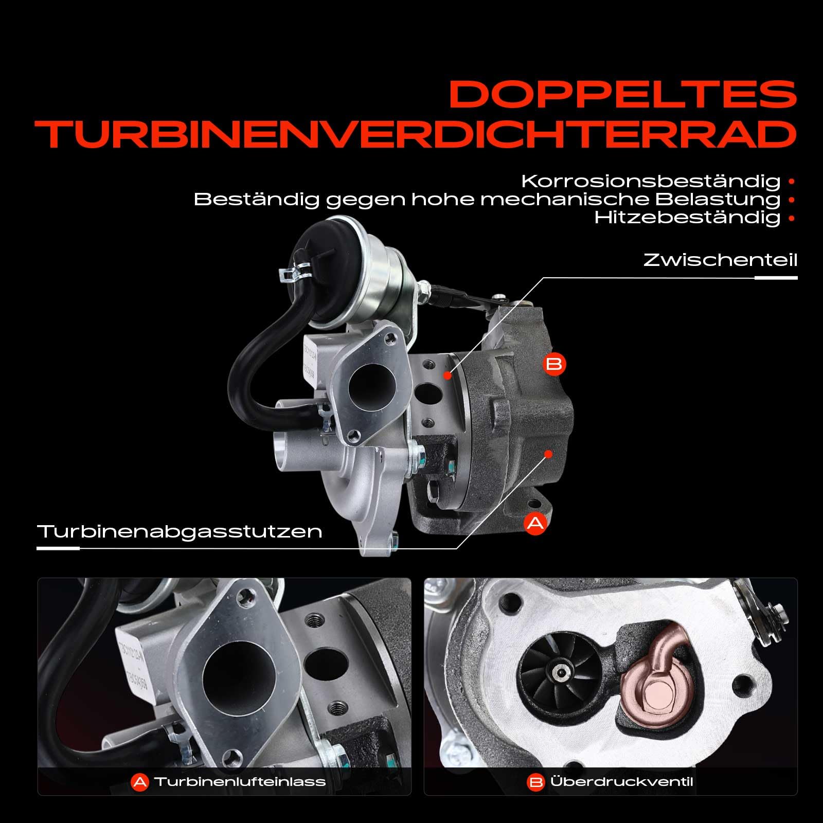 Frankberg Turbocompresor de gases de escape Compatible con Doblo Furgoneta/MPV 223 1.3 D MultiJet Grande Punto 199 1.3 D MultiJet Panda 169 1.3 D MultiJet Punto 188 1.3 JTD 16V 73501343