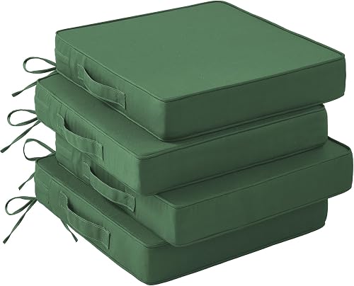 IASEAHK Patio Chair Cushions, 19" x 19" x 3" Outdoor Chair Cushions Set of 4, Waterproof Outdoor Cushions for Patio Furniture, Outdoors Seat Cushions with Handle and Ties, Forest Green