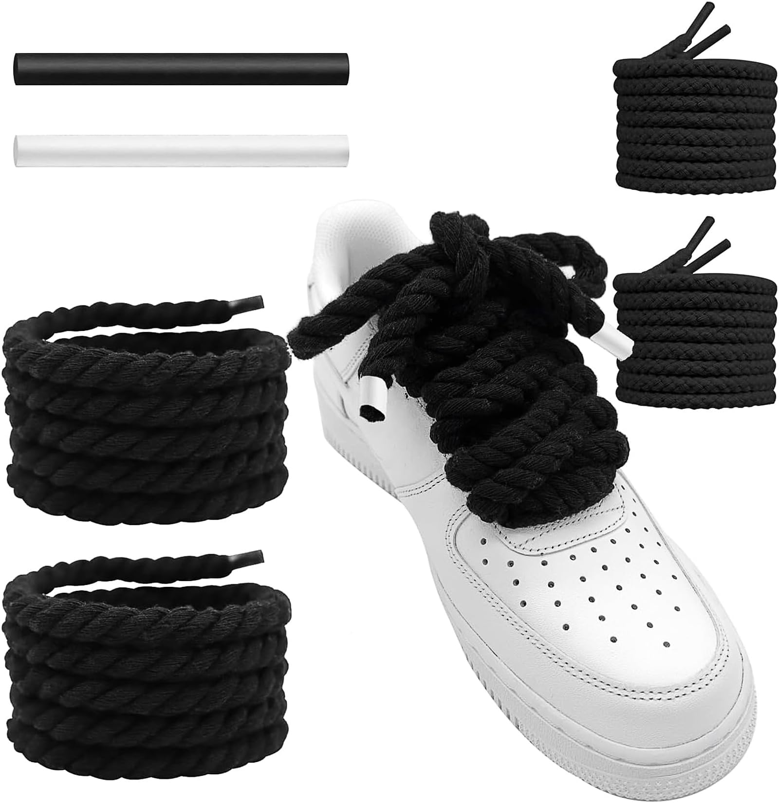 UamGlsob Thick Rope Shoe Laces for Air Force 1, 10mm/15mm Wide Round Cotton Chunky Shoelaces Replacement Strings for Sneakers