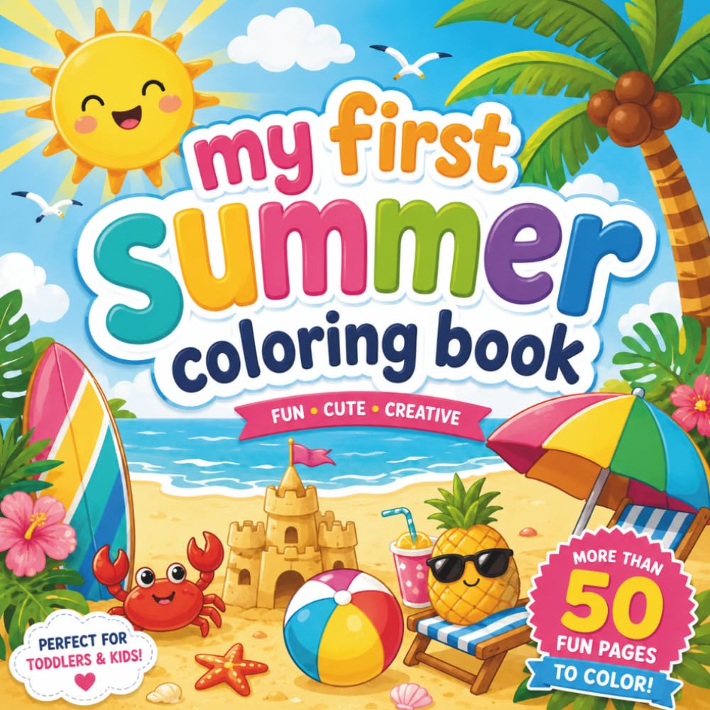 My First Summer Coloring Book: A Big and Easy Summer Coloring Book for Toddlers & Kids Ages 2–5 | 50+ Fun Beach, Sunshine, Ocean & Vacation-Themed Pages