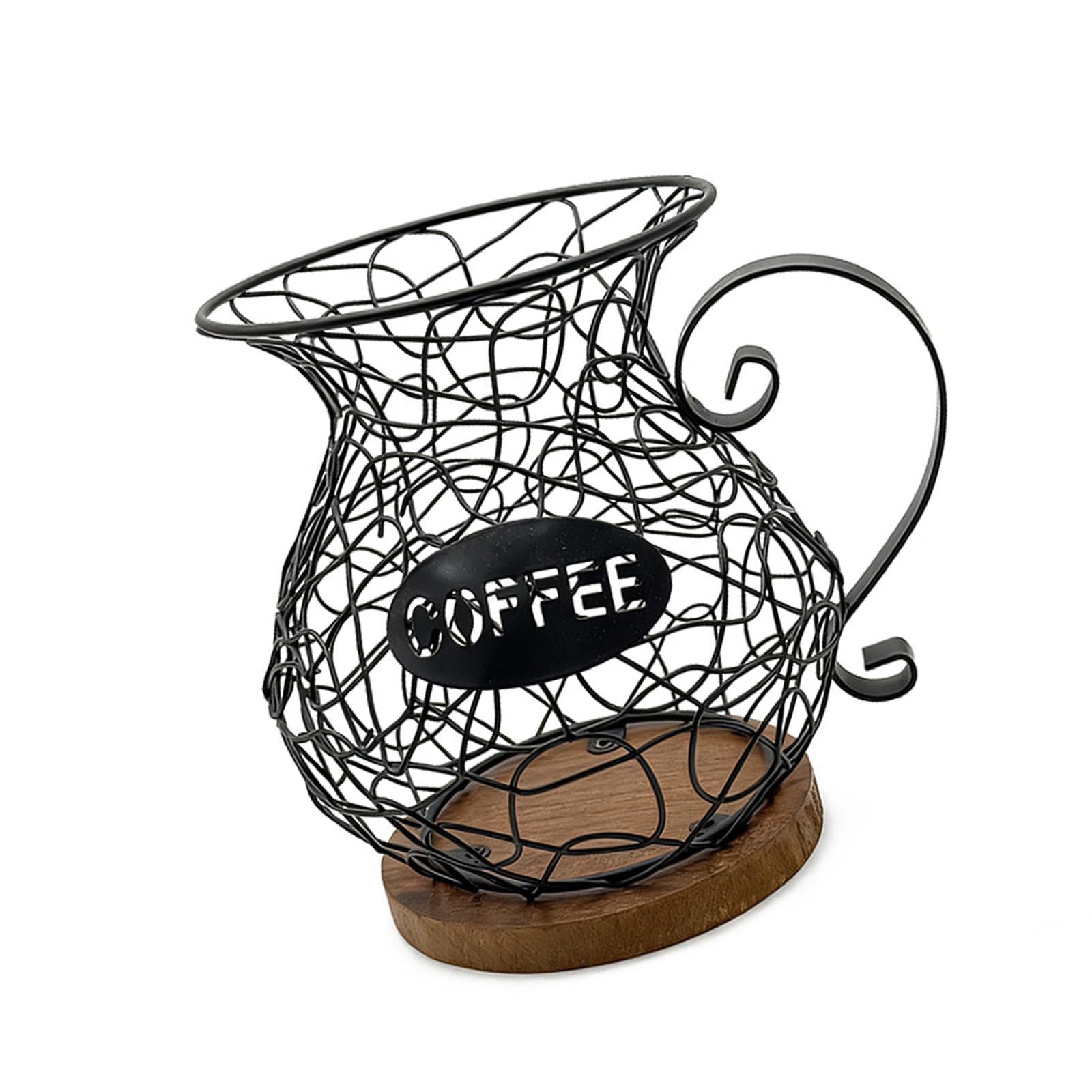 Kalttoy Black Espresso Pods Holder Metal Wire Basket Storage Organiser For Kitchen Countertop Iron Wood Coffee Pods Holder