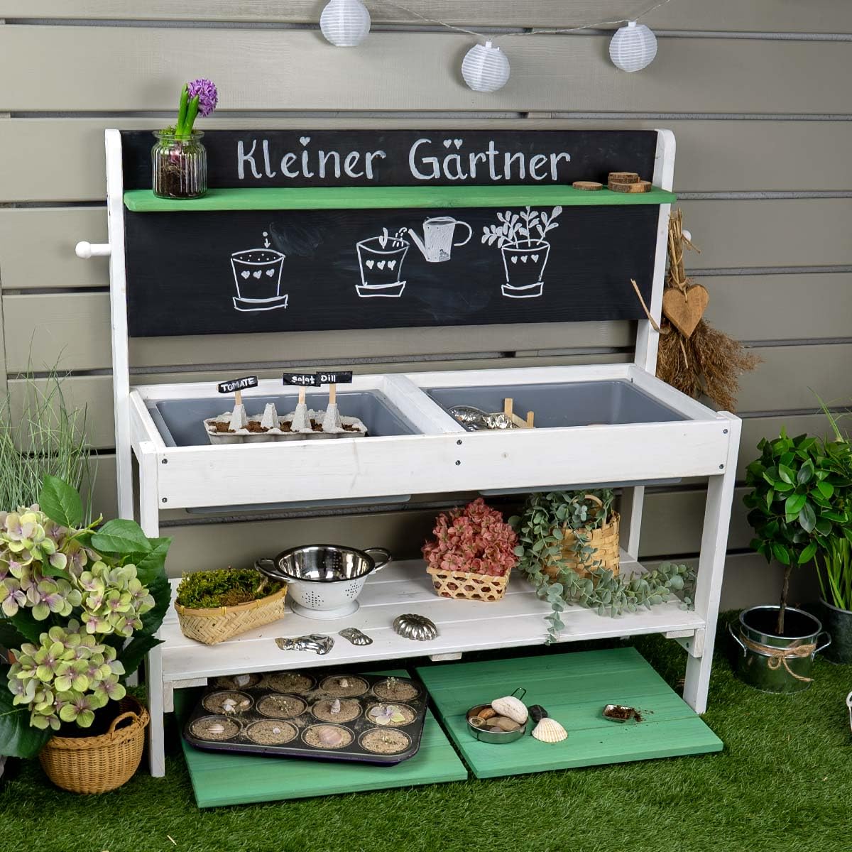 Meppi Matschküche aus Holz - Outdoorküche für Kinder - Pflanztisch - Basteltisch Outdoor