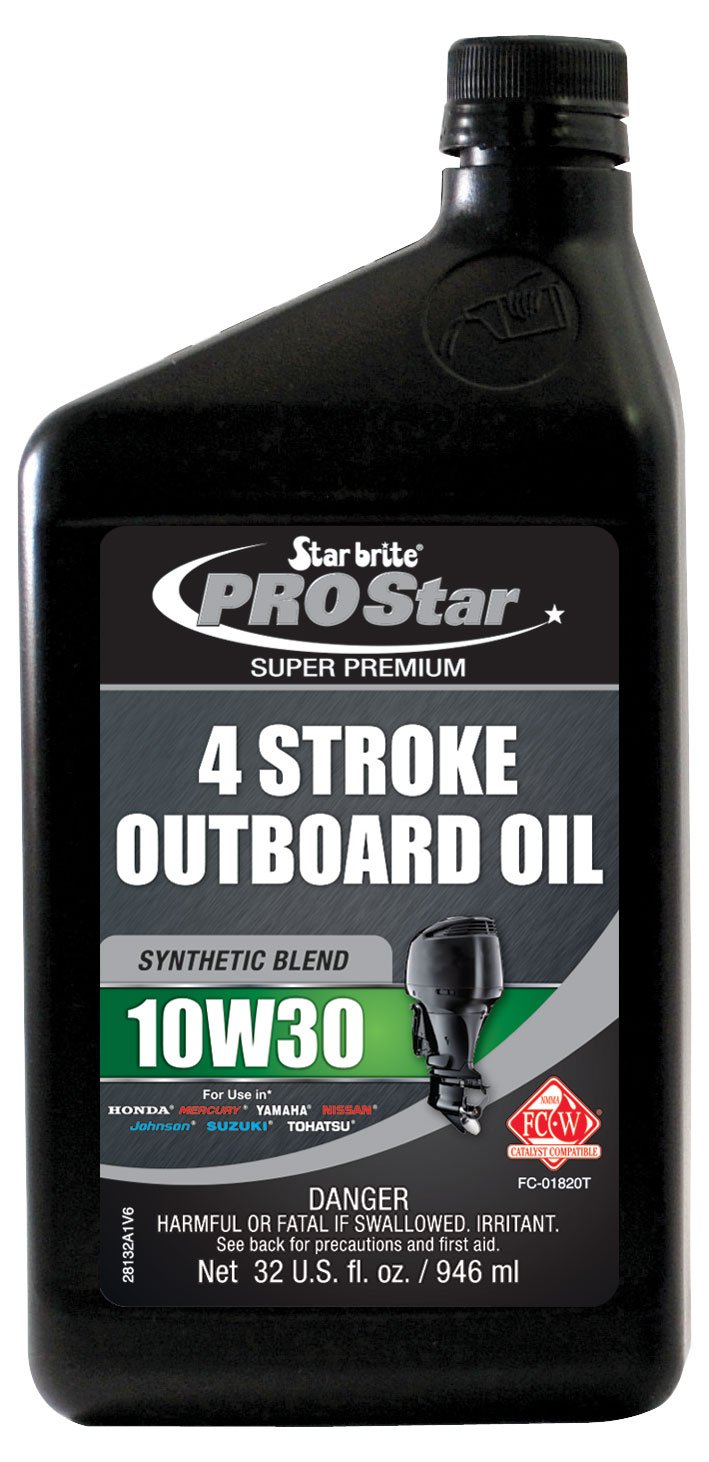 STAR BRITE Super Premium 4 Stroke Marine Oil - 10W-30 - Synthetic Blend Engine Oil for Outboards, Gasoline Inboards & Stern Drives - NMMA FC-W Certified, 32 OZ (028132)