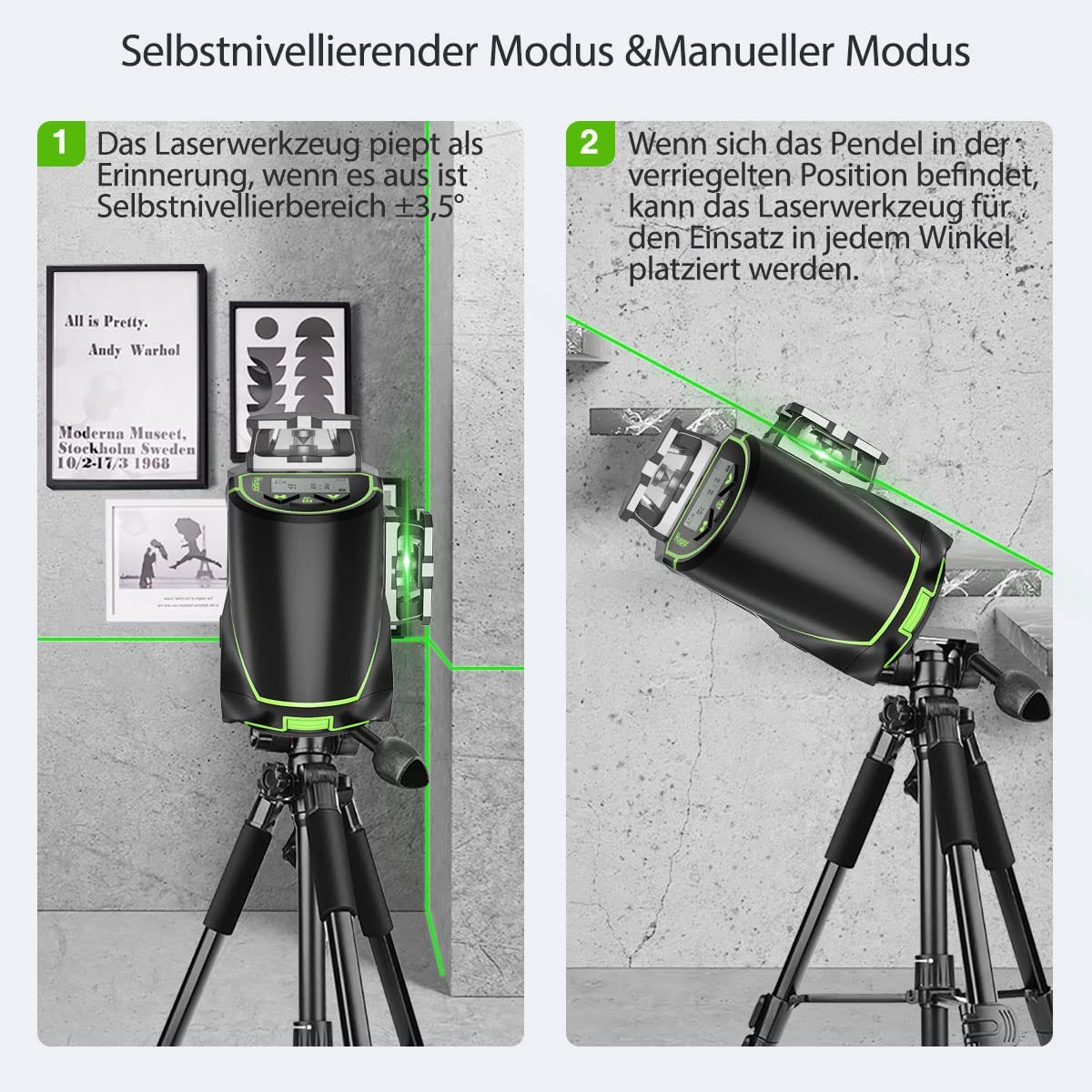 Huepar 12 linii Samopoziomujący poziom lasera 3D z ekranem LCD 3 x 360 ° Połączenie Bluetooth Laser krzyżowy z zieloną wiązką Narzędzie laserowe -360 ° Laser poziomy/pionowy S03CG-C