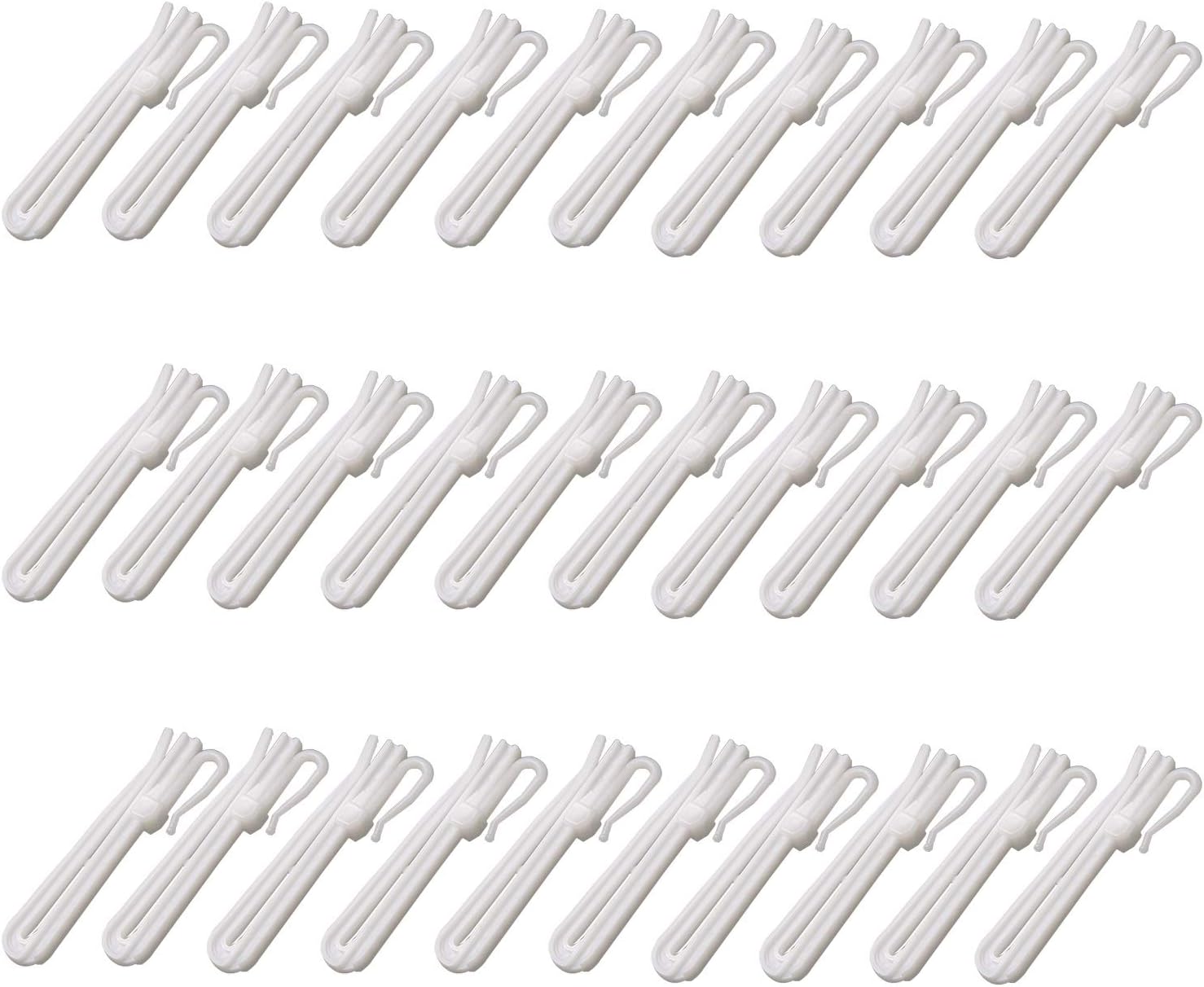 LumenTY 30 pcs PC Plastic Adjustable Locking Shower Curtain Hooks - Clever Design Easy to Install 8.5 cm Pinch Pleat Drapery Tape Flat Panel Clip Hook White