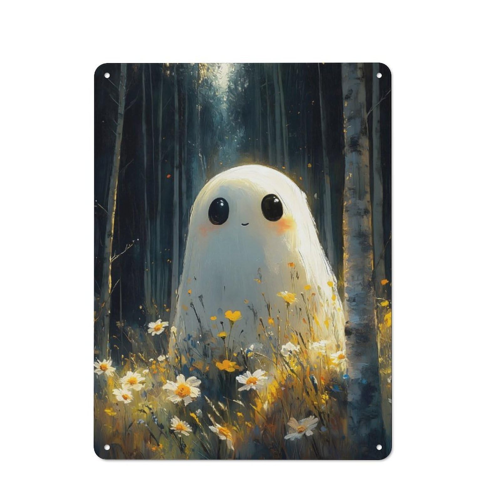 Junmoney Friendly Forest Ghost Metal Wall Sign 40X30cm Featuring For Garage Or Workshop, For Garage, Workshop And Man Cave Decoration