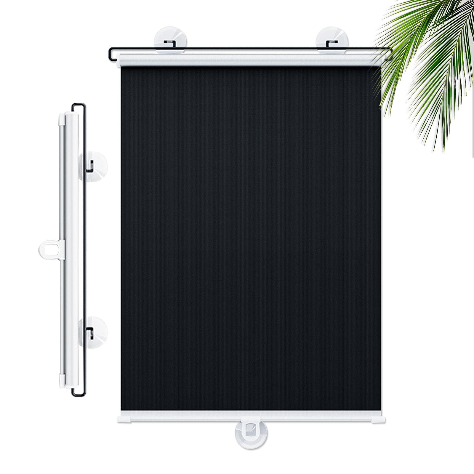 Black Suction Cup Blackout Shades,Retractable Sunscreen Roller Blinds,40cm 45cm 50cm 68cm 80cm Thermal Insulated Window Blind,Total Blackout Roller Shade for Windows,Black-45x80cm/18x31in