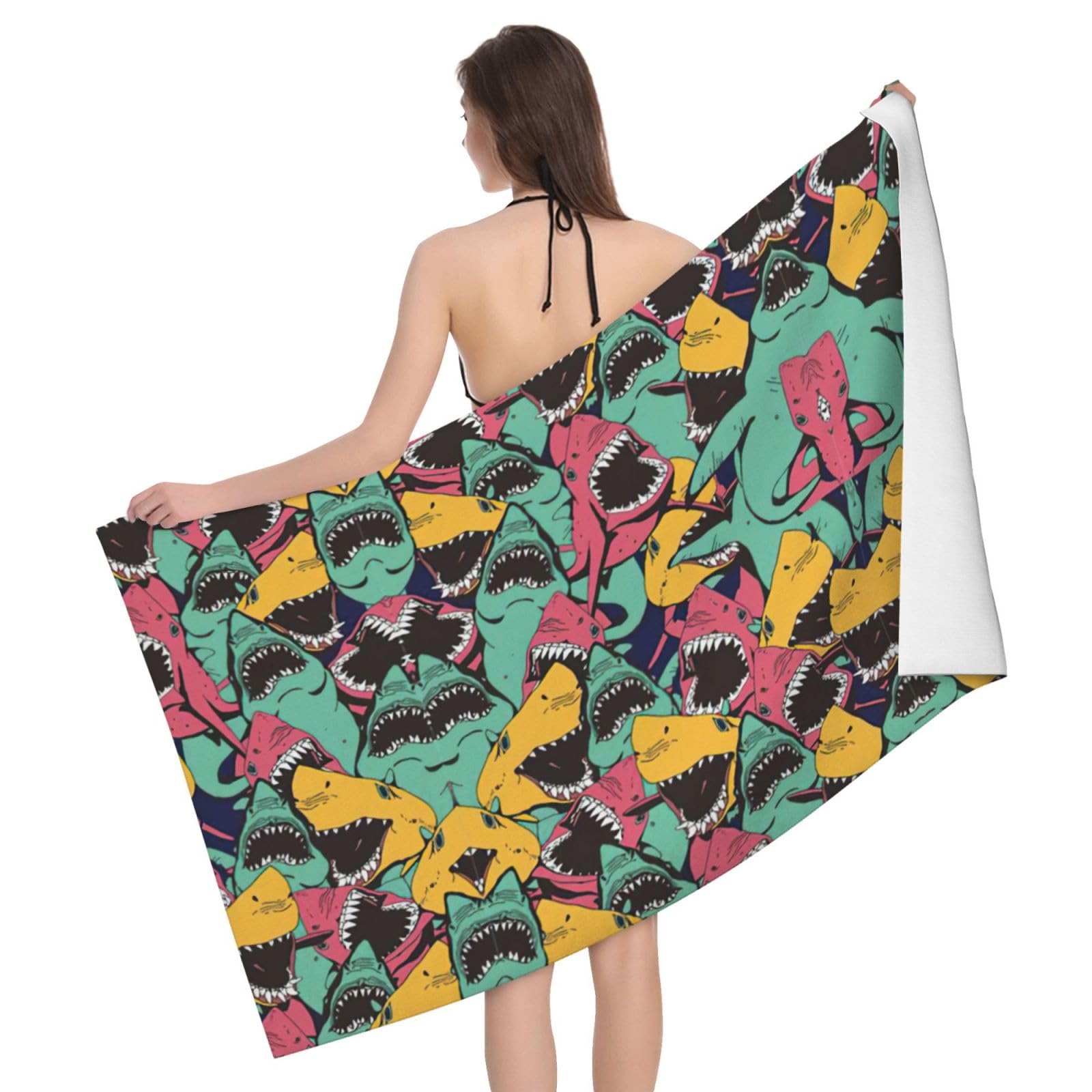 Serviette de bain requin imprimée 81x132 cm idéale pour la salle de bain