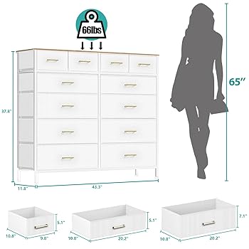 送料無料】Veal 12 Drawer Chest - BEIGE 47 in. W x 16 in. D x 37